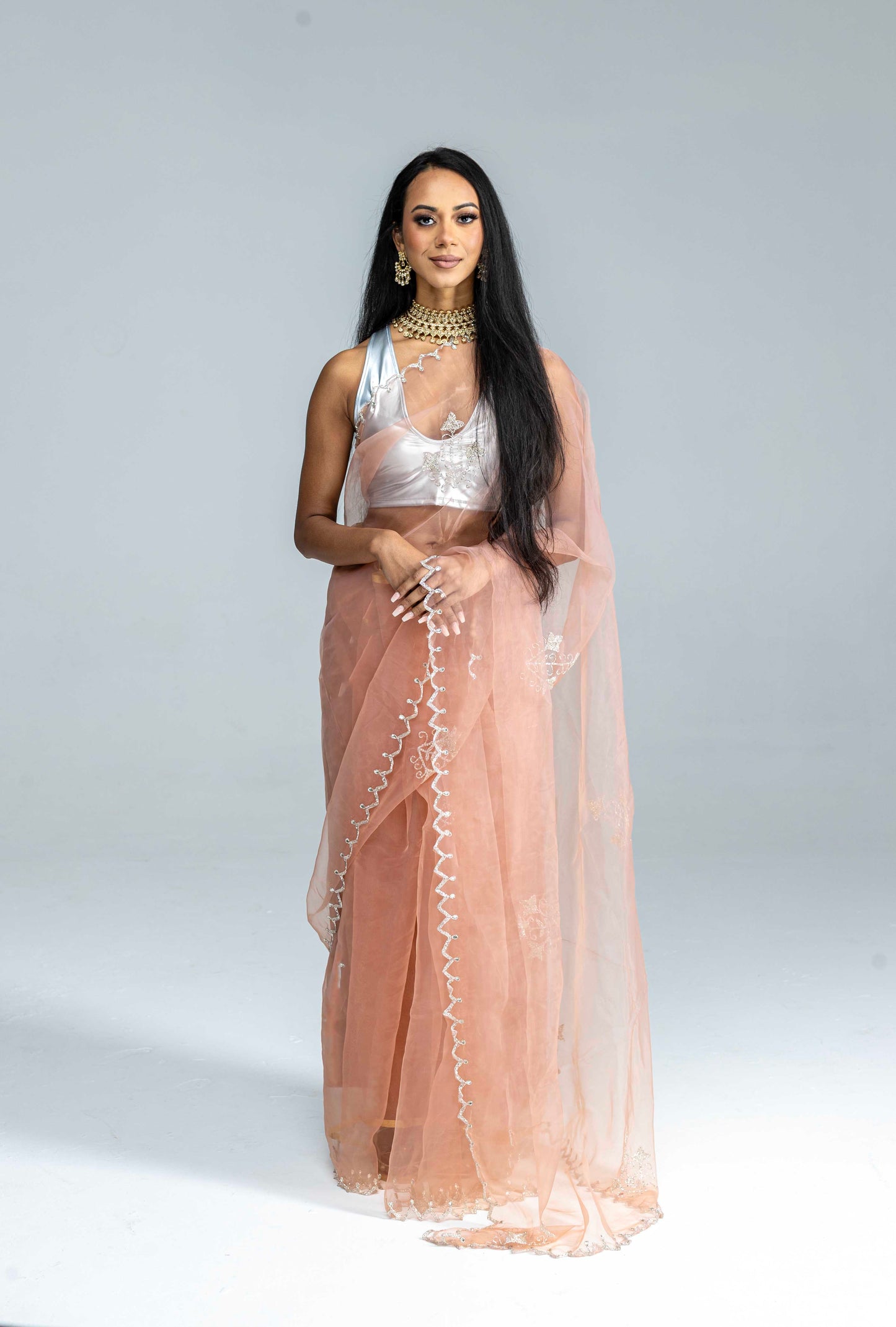 Champagne-Coloured Organza Saree