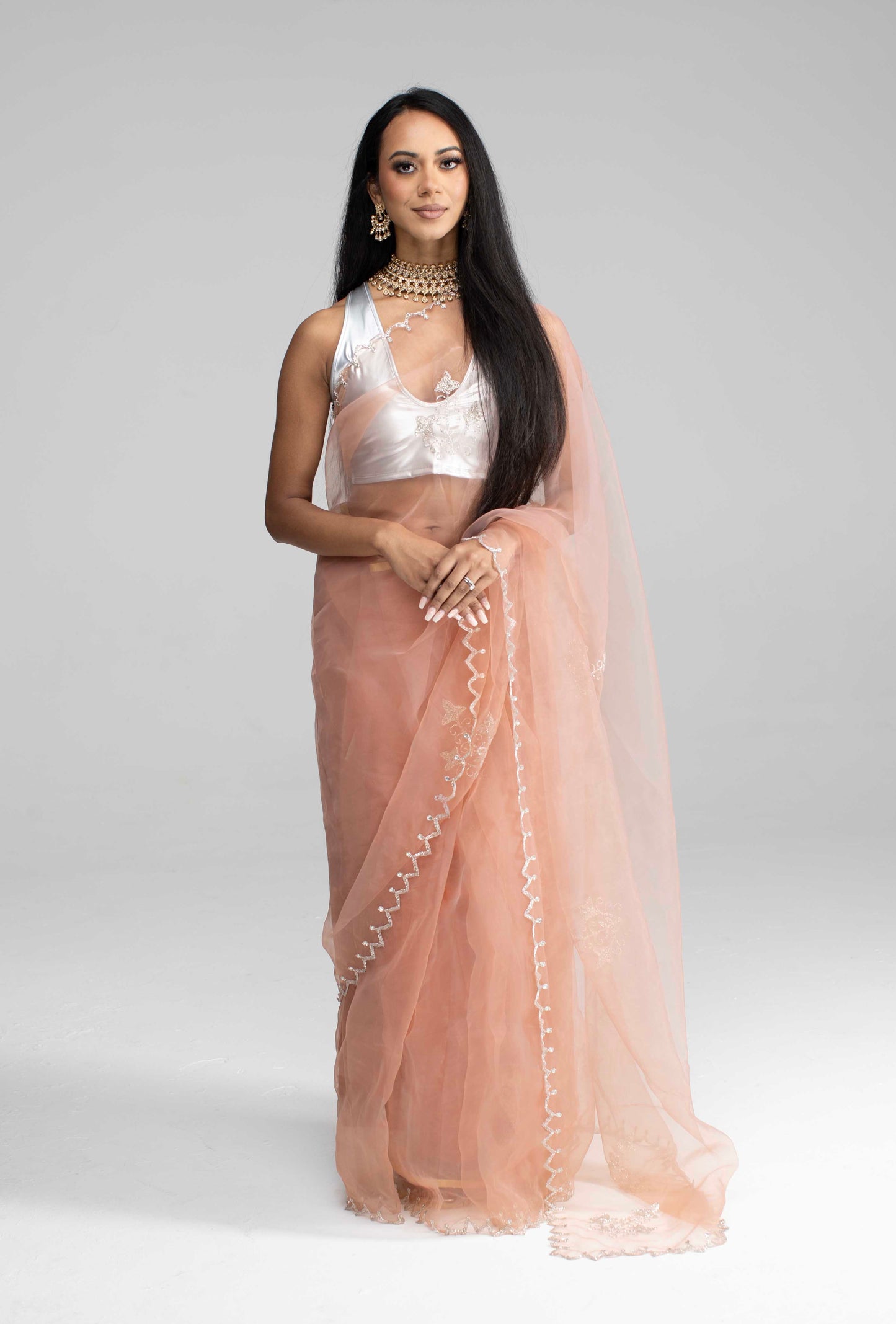 Champagne-Coloured Organza Saree