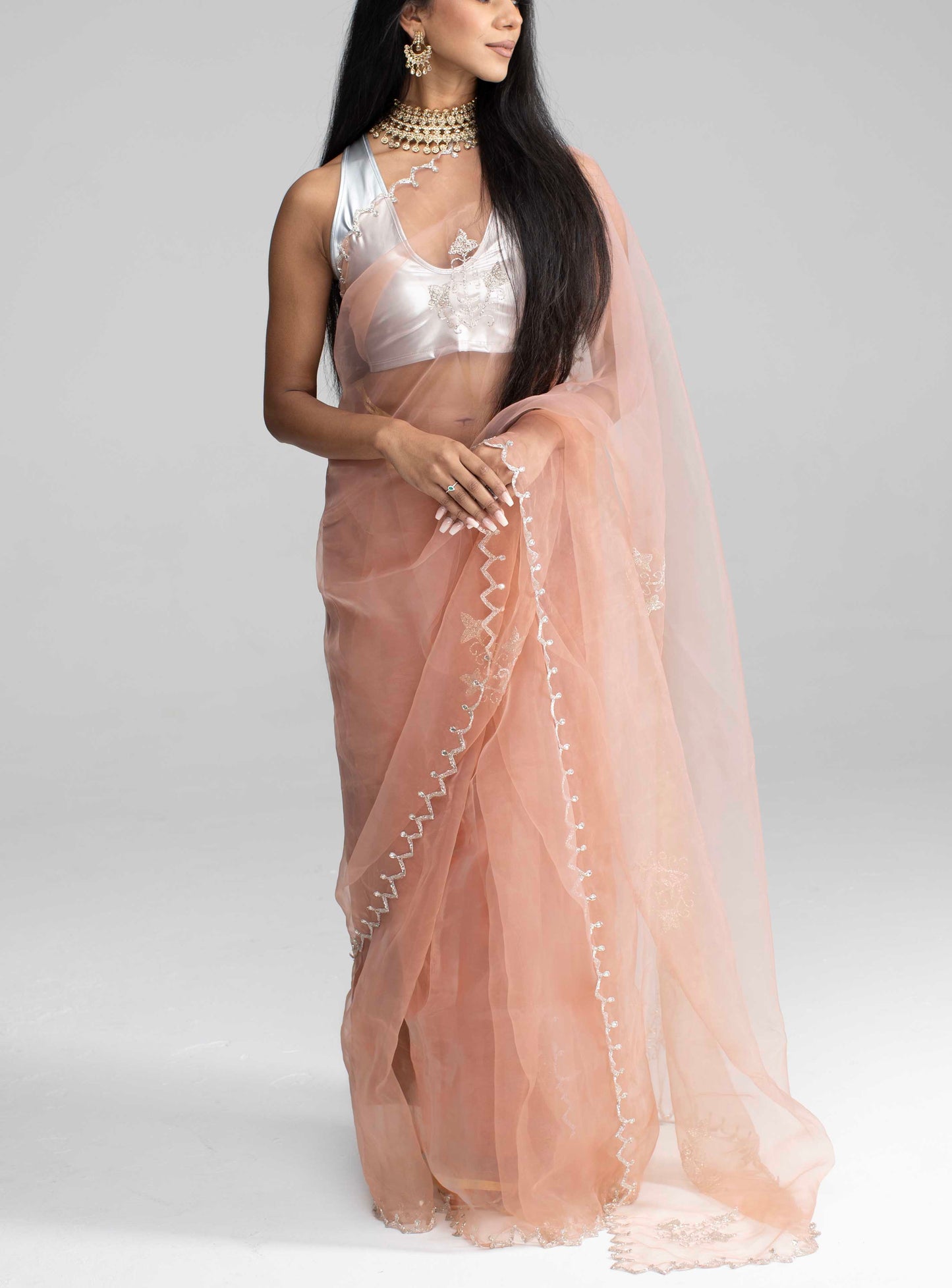Champagne-Coloured Organza Saree