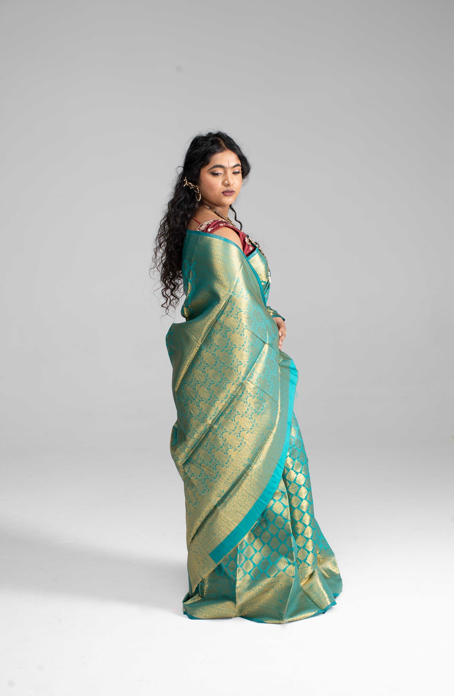 Green and gold silk saree
