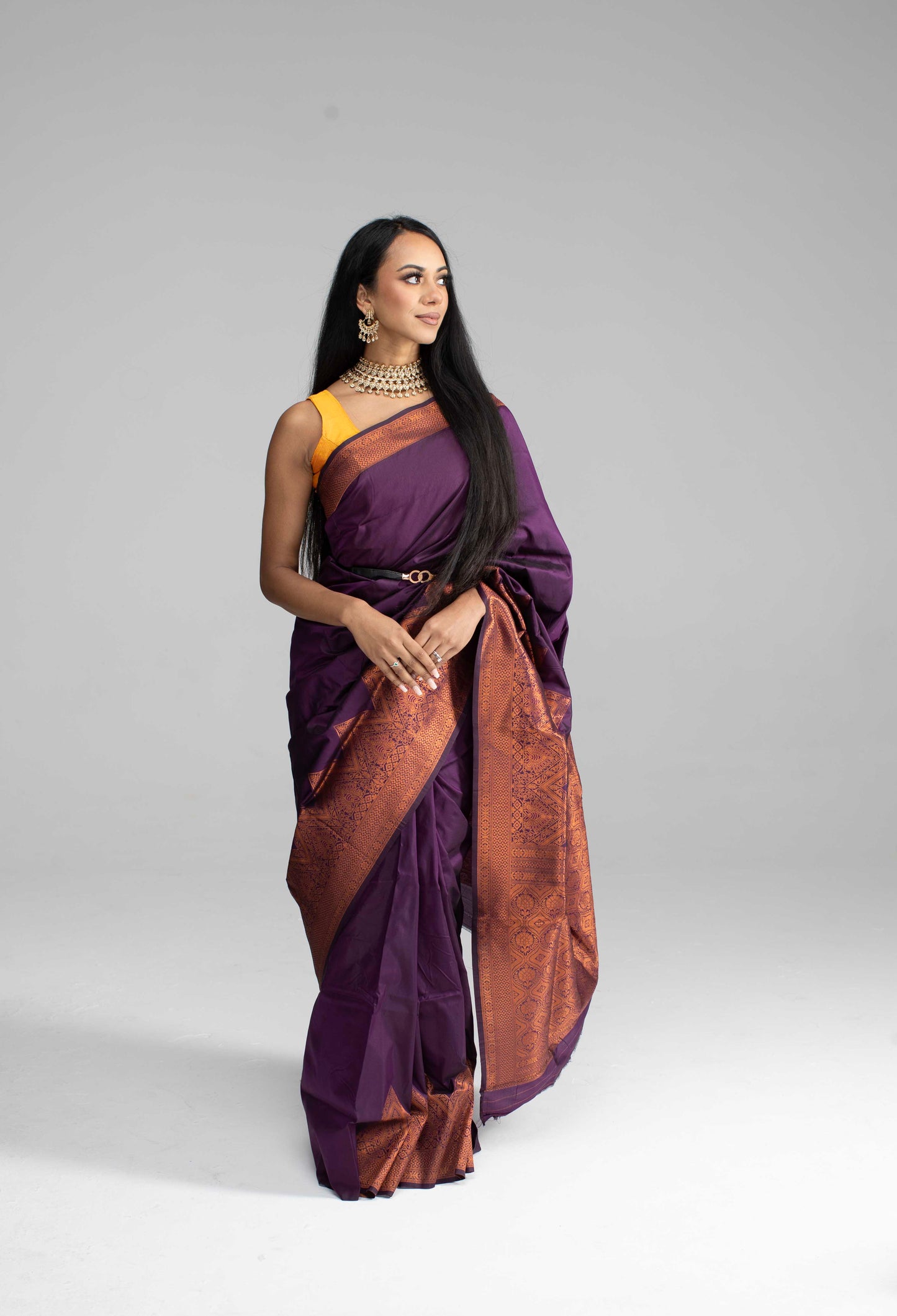 Purple saree with copper Jari