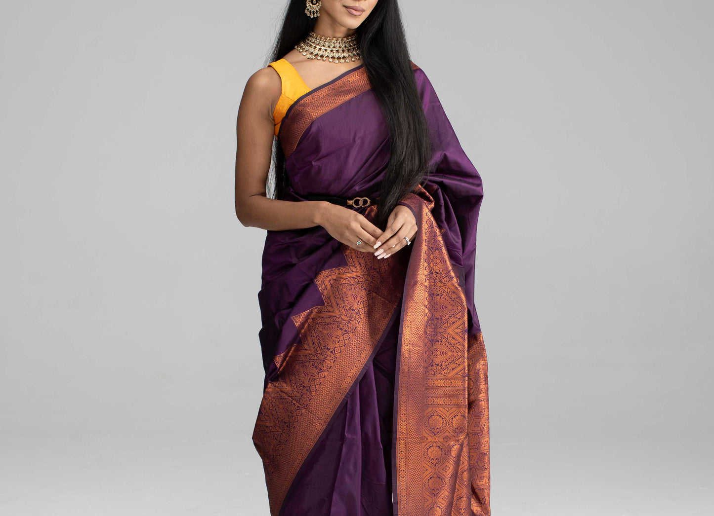 Purple saree with copper Jari