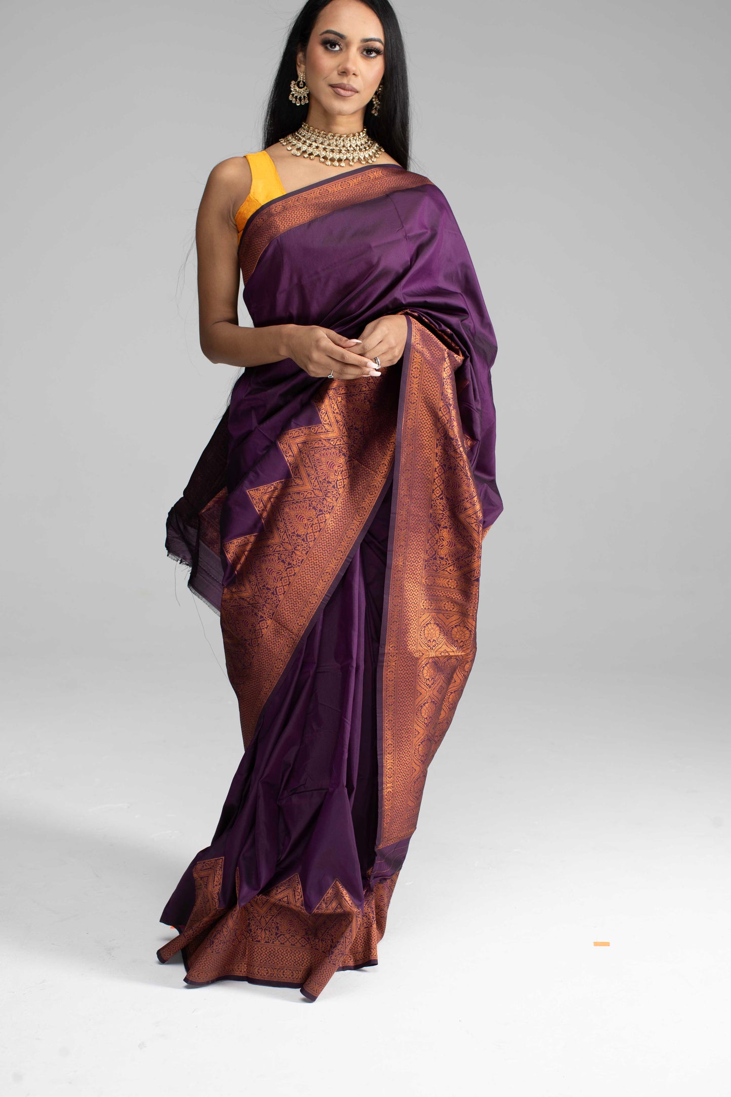 Purple saree with copper Jari