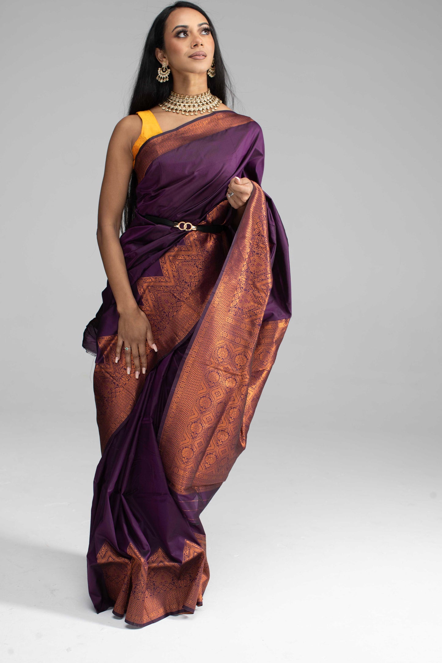 Purple saree with copper Jari