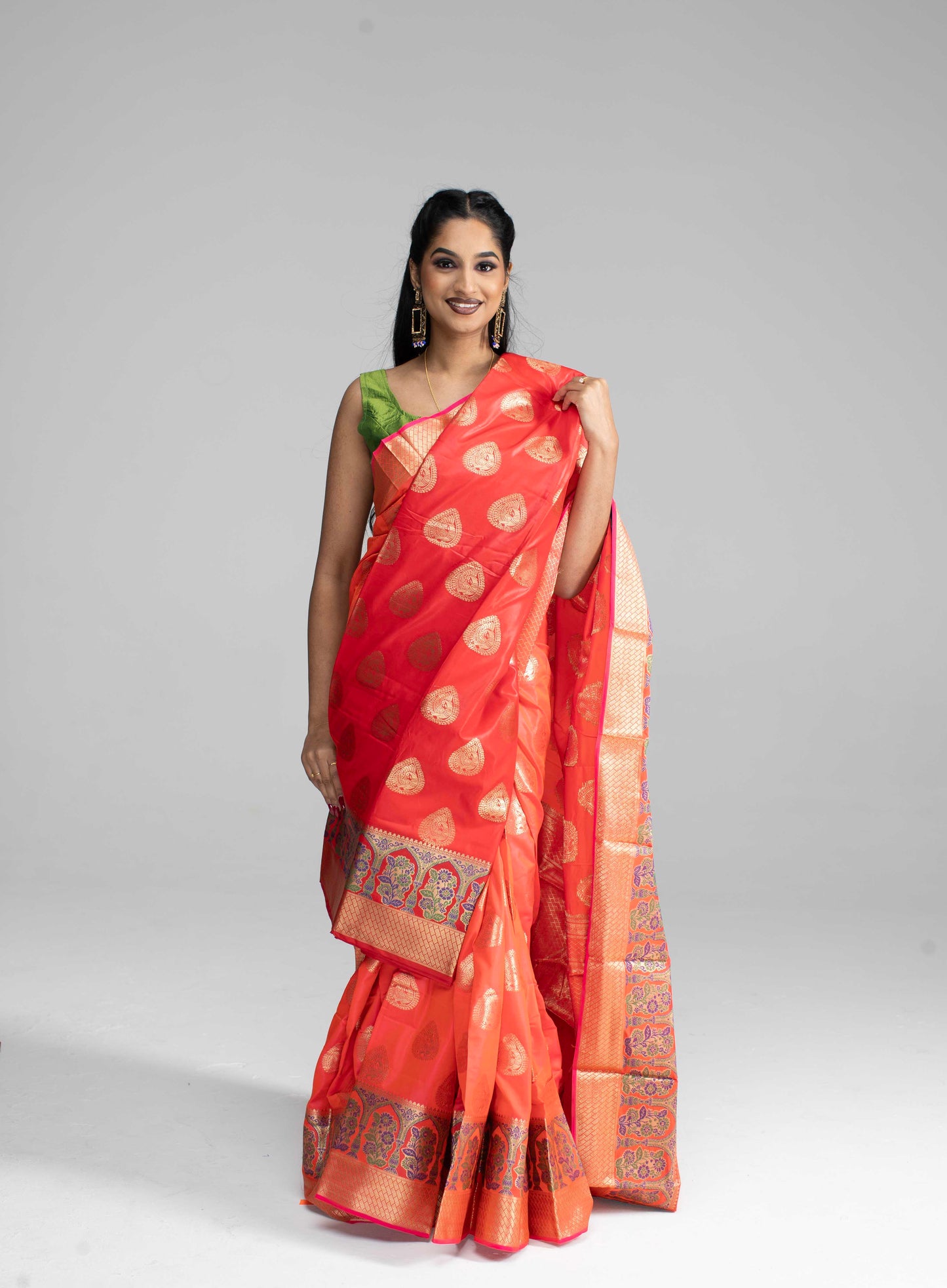 Peach silk saree with rich border