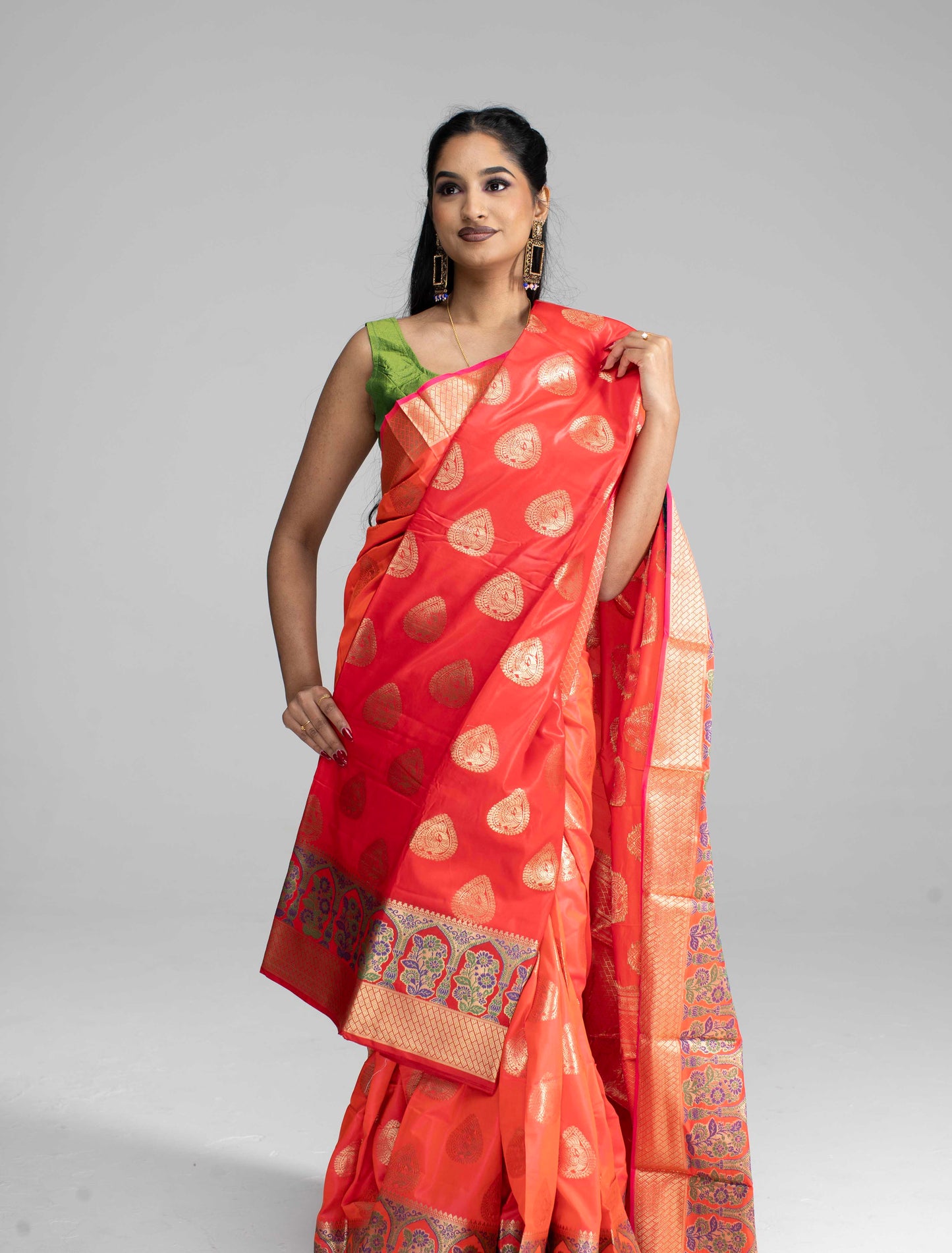 Peach silk saree with rich border