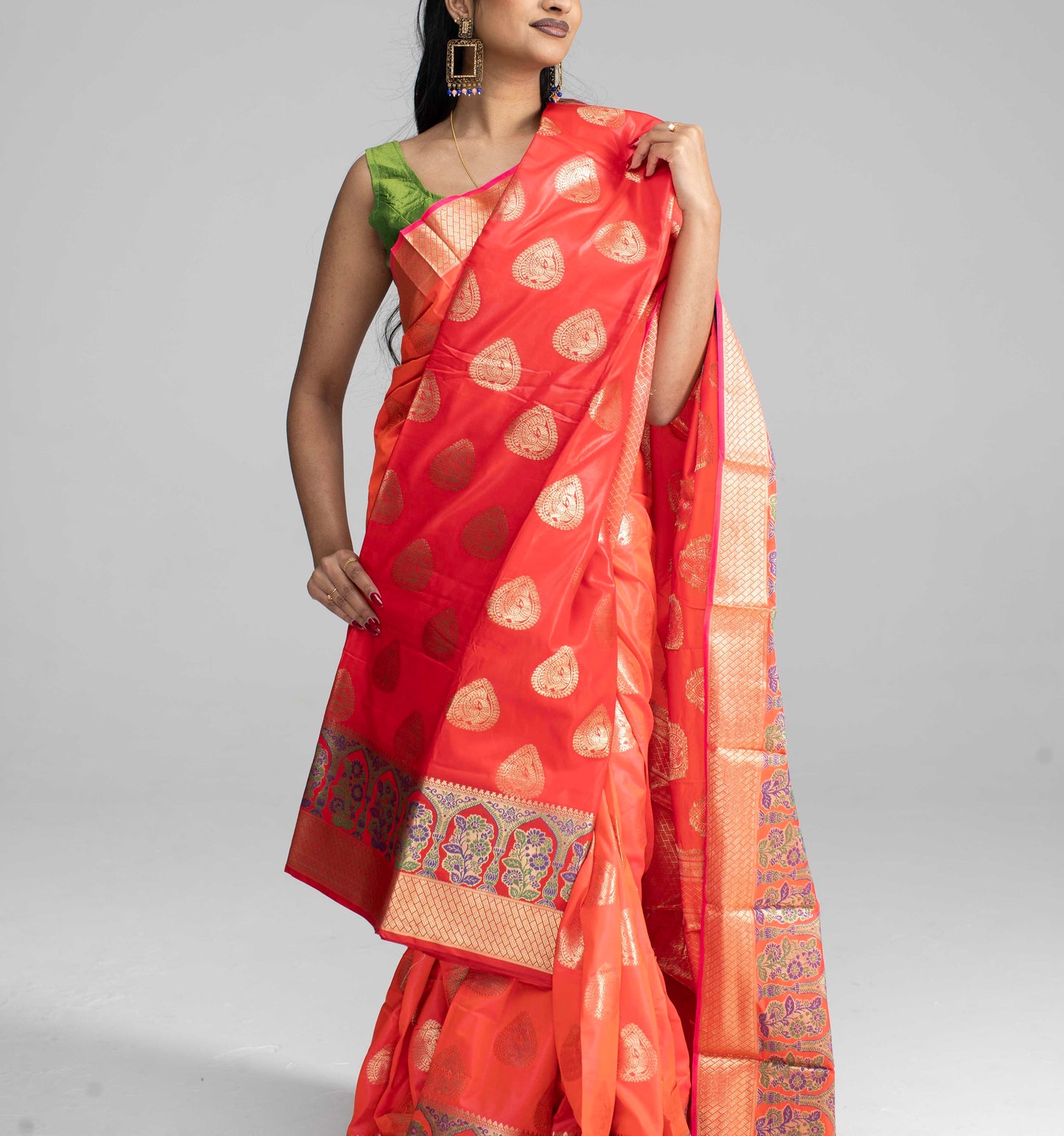 Peach silk saree with rich border