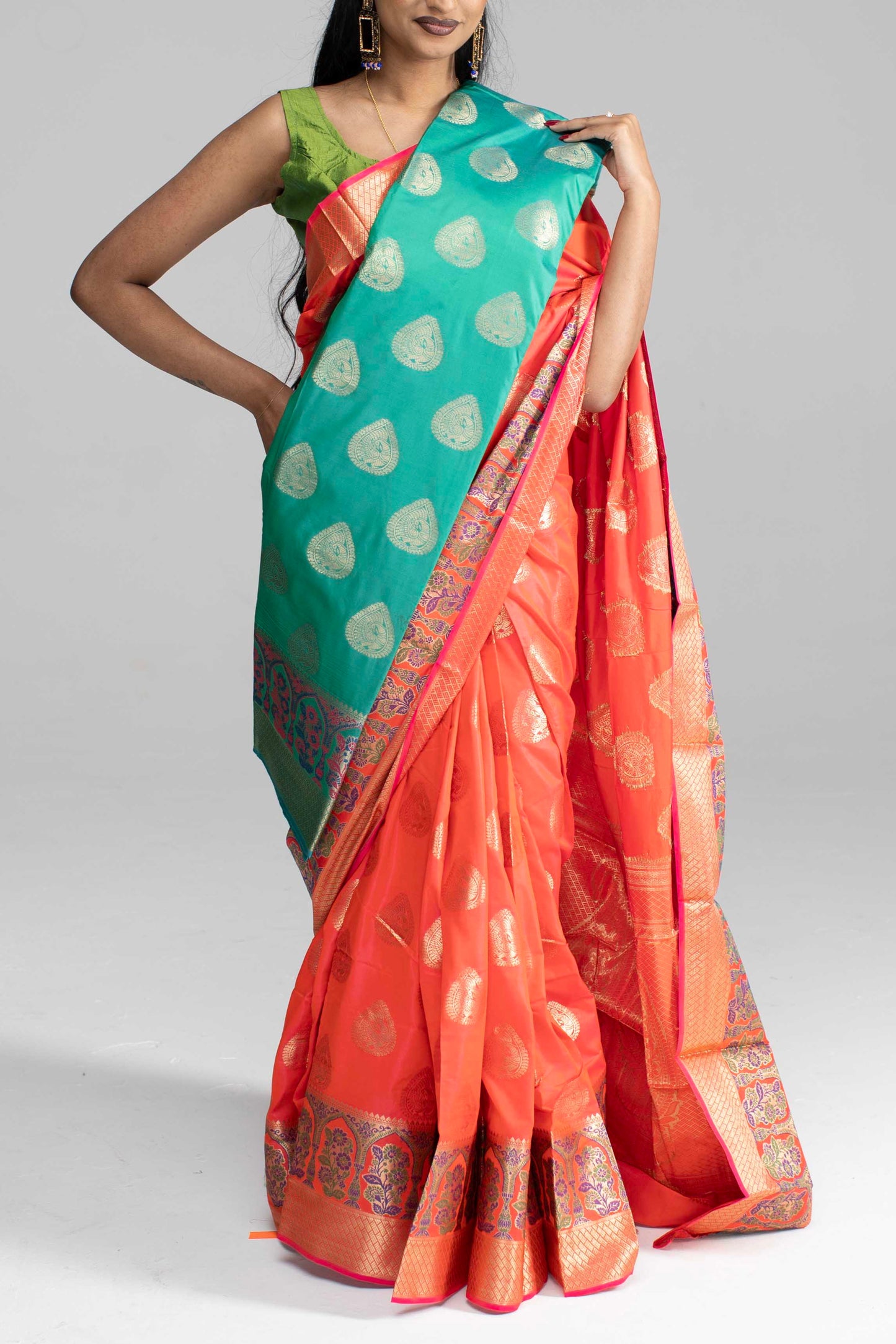 Peach silk saree with rich border