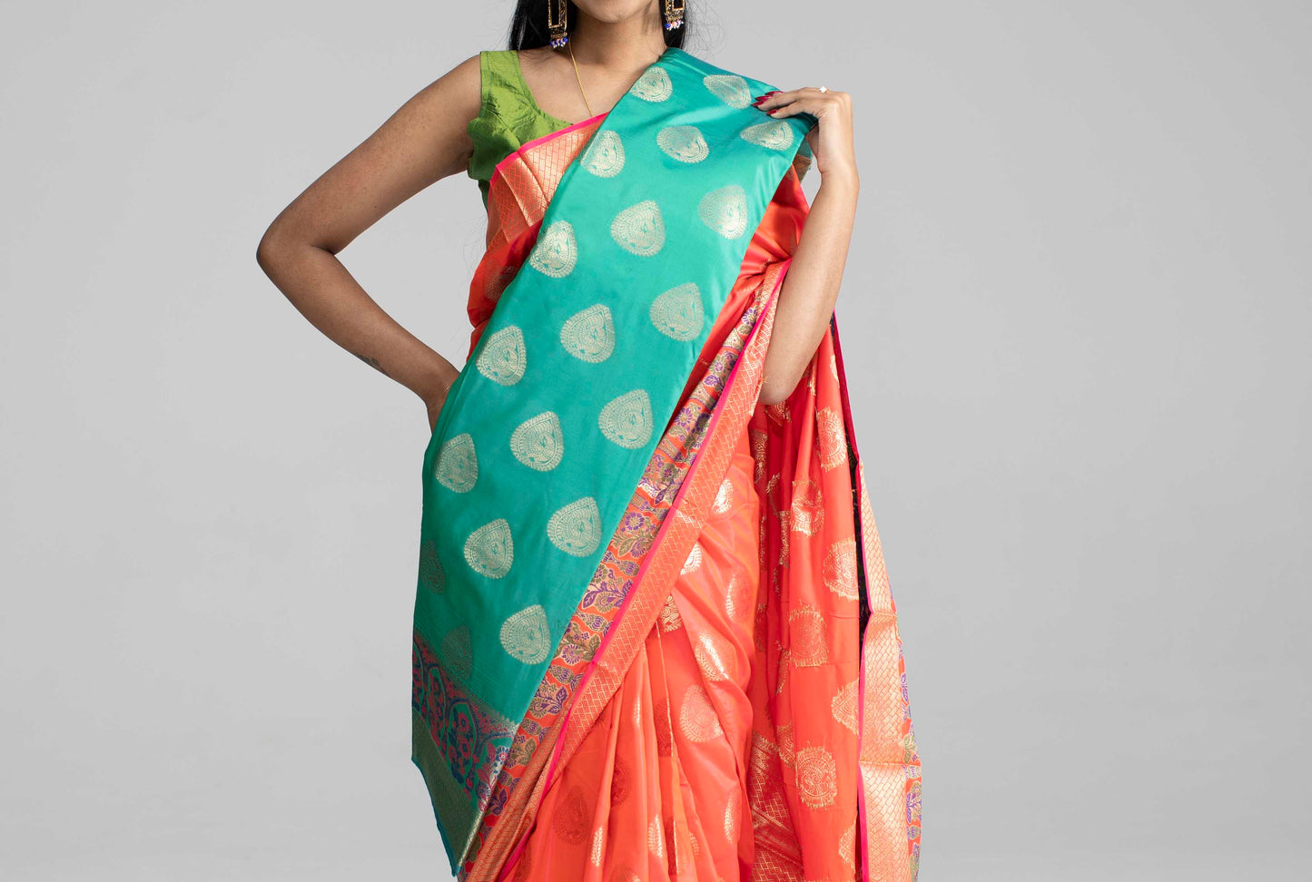 Peach silk saree with rich border