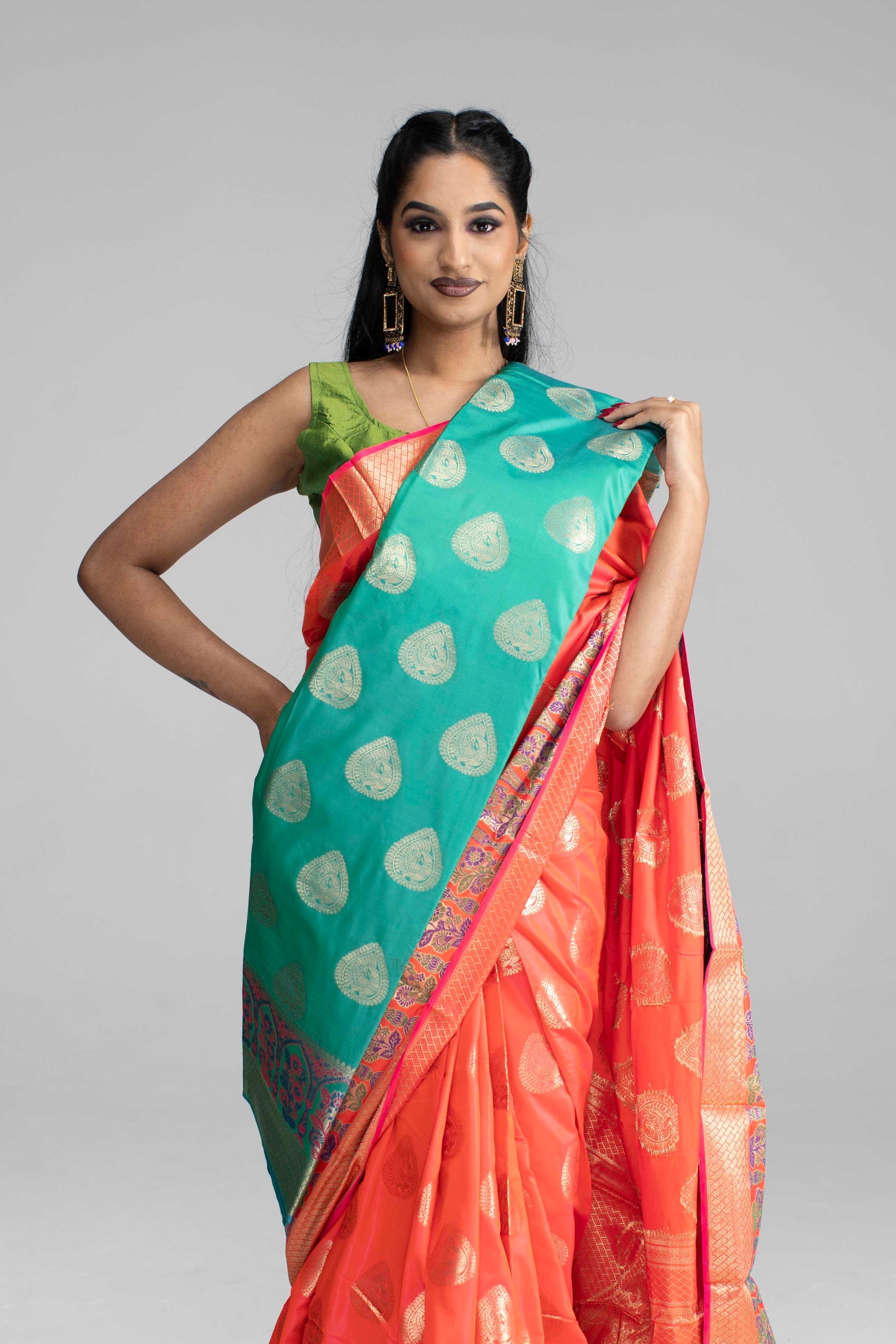 Peach silk saree with rich border