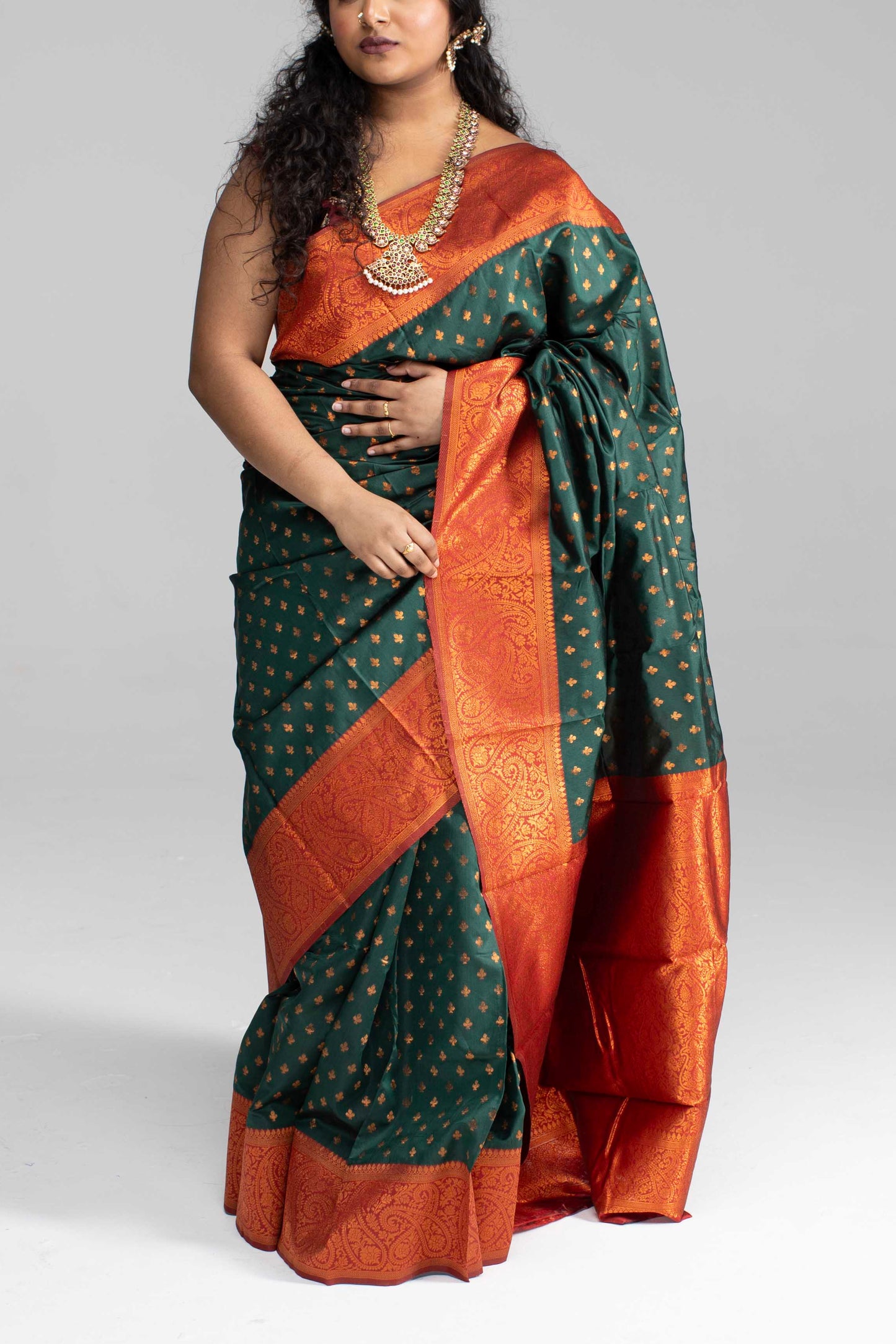 Traditional Dark Green Saree with Rich Border