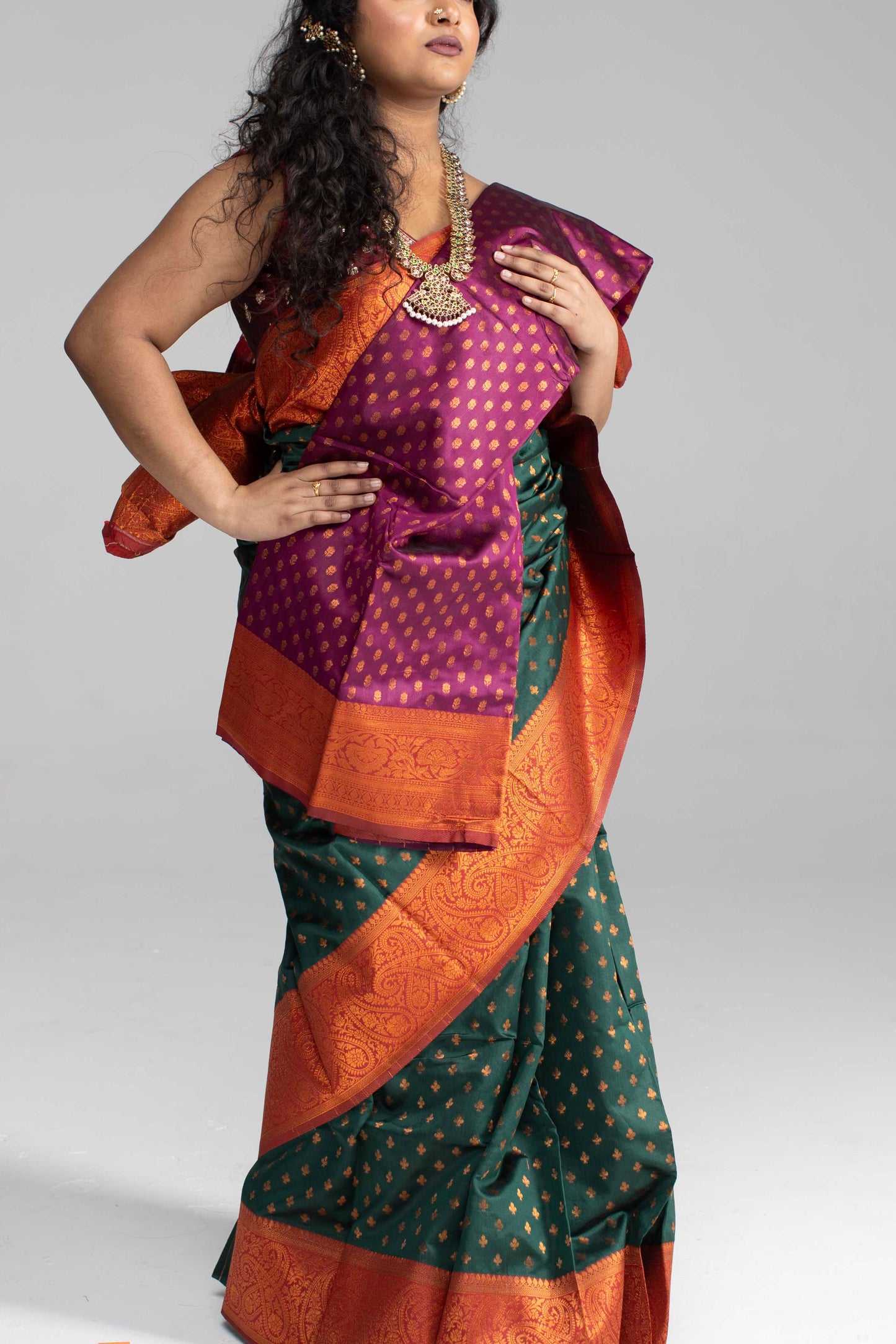 Traditional Dark Green Saree with Rich Border