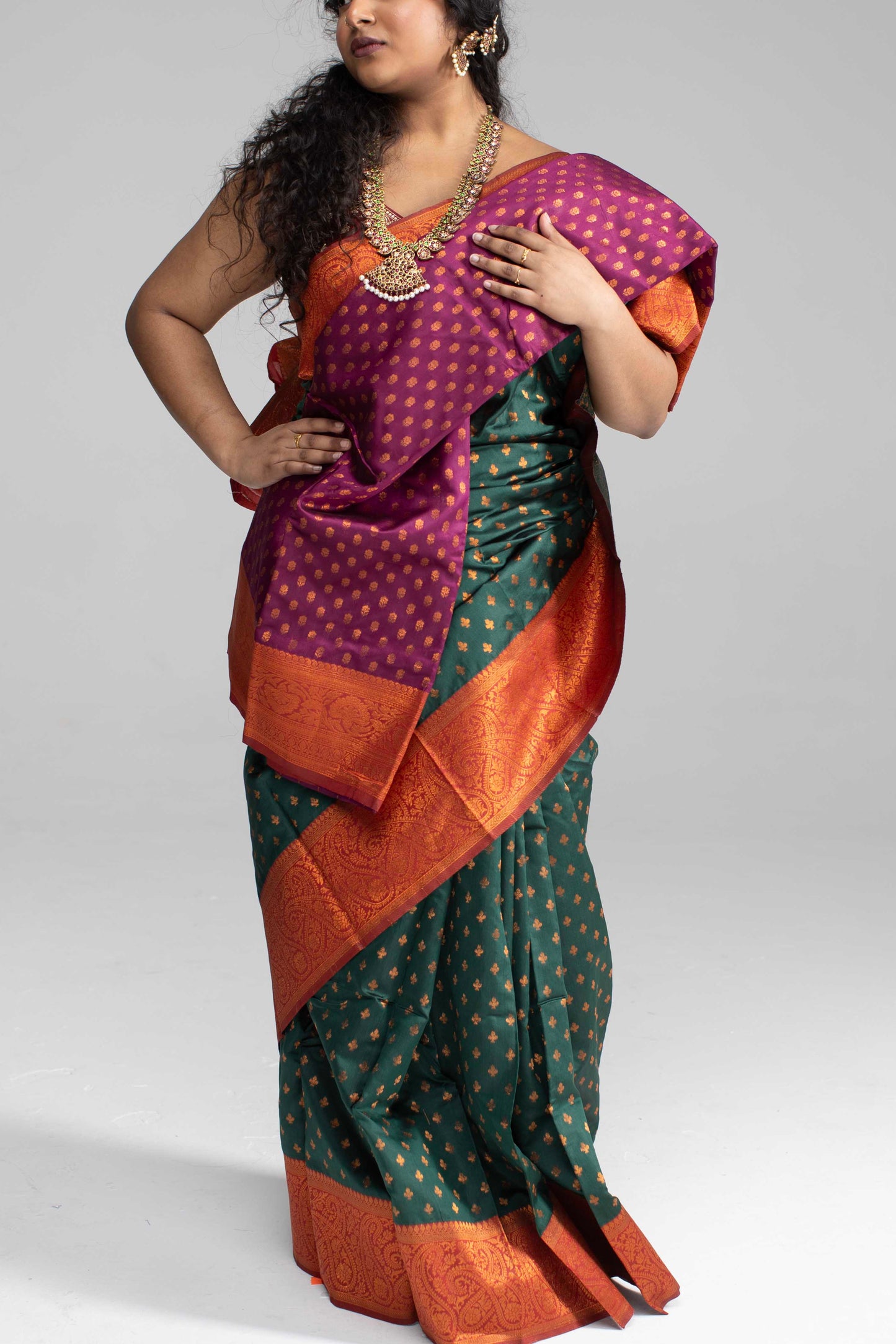 Traditional Dark Green Saree with Rich Border