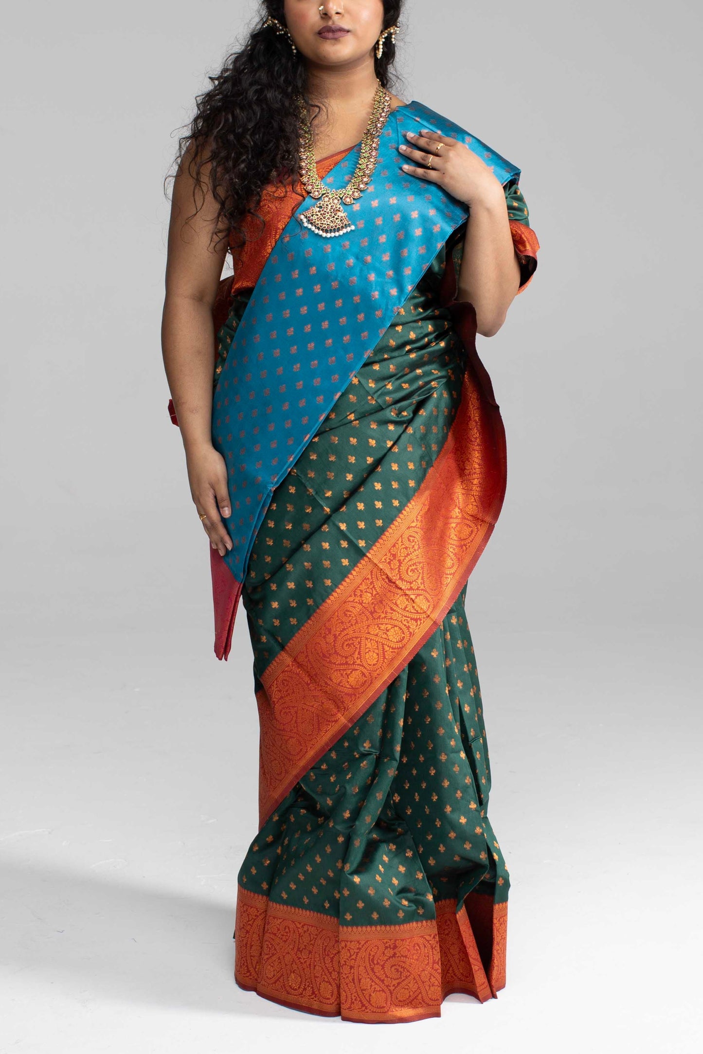 Traditional Dark Green Saree with Rich Border