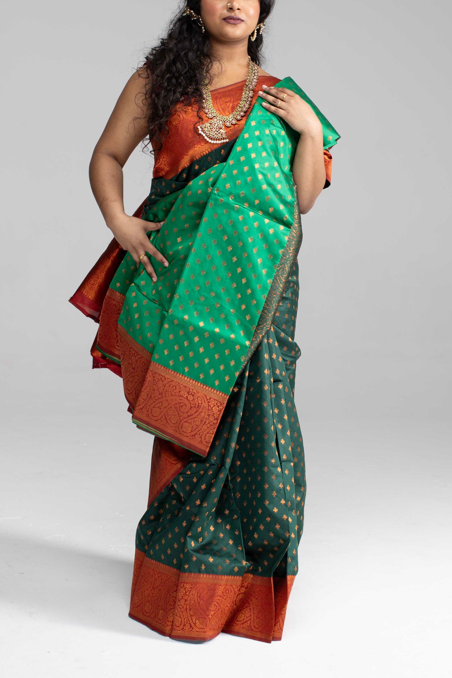 Traditional Dark Green Saree with Rich Border