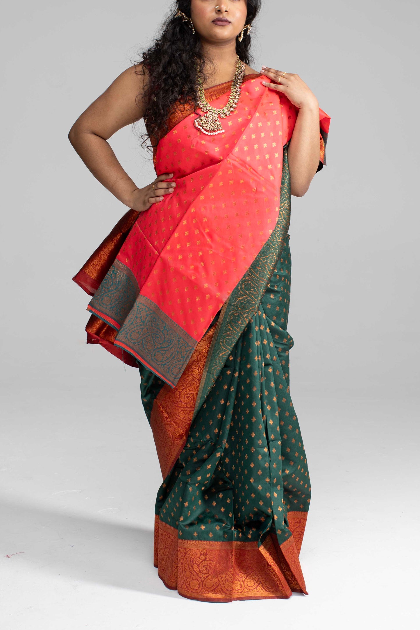 Traditional Dark Green Saree with Rich Border