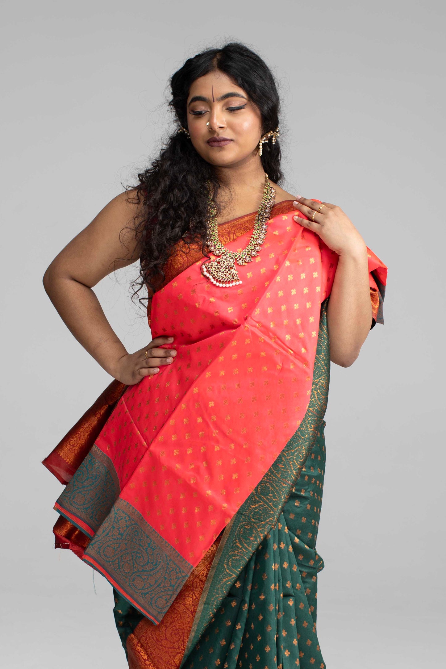Traditional Dark Green Saree with Rich Border