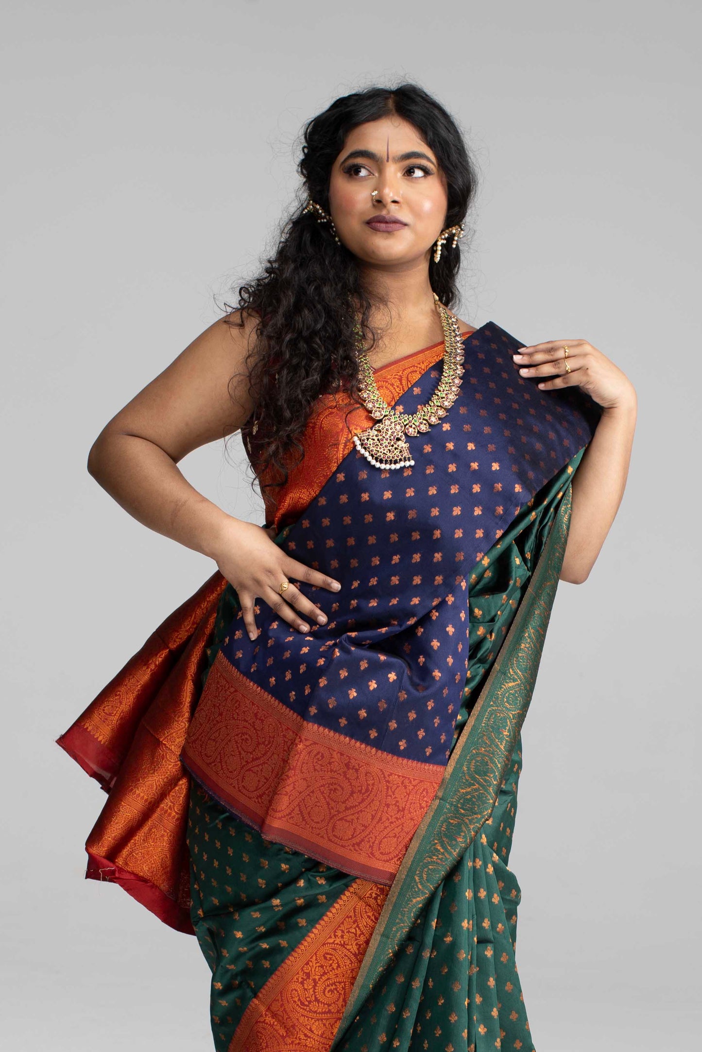Traditional Dark Green Saree with Rich Border