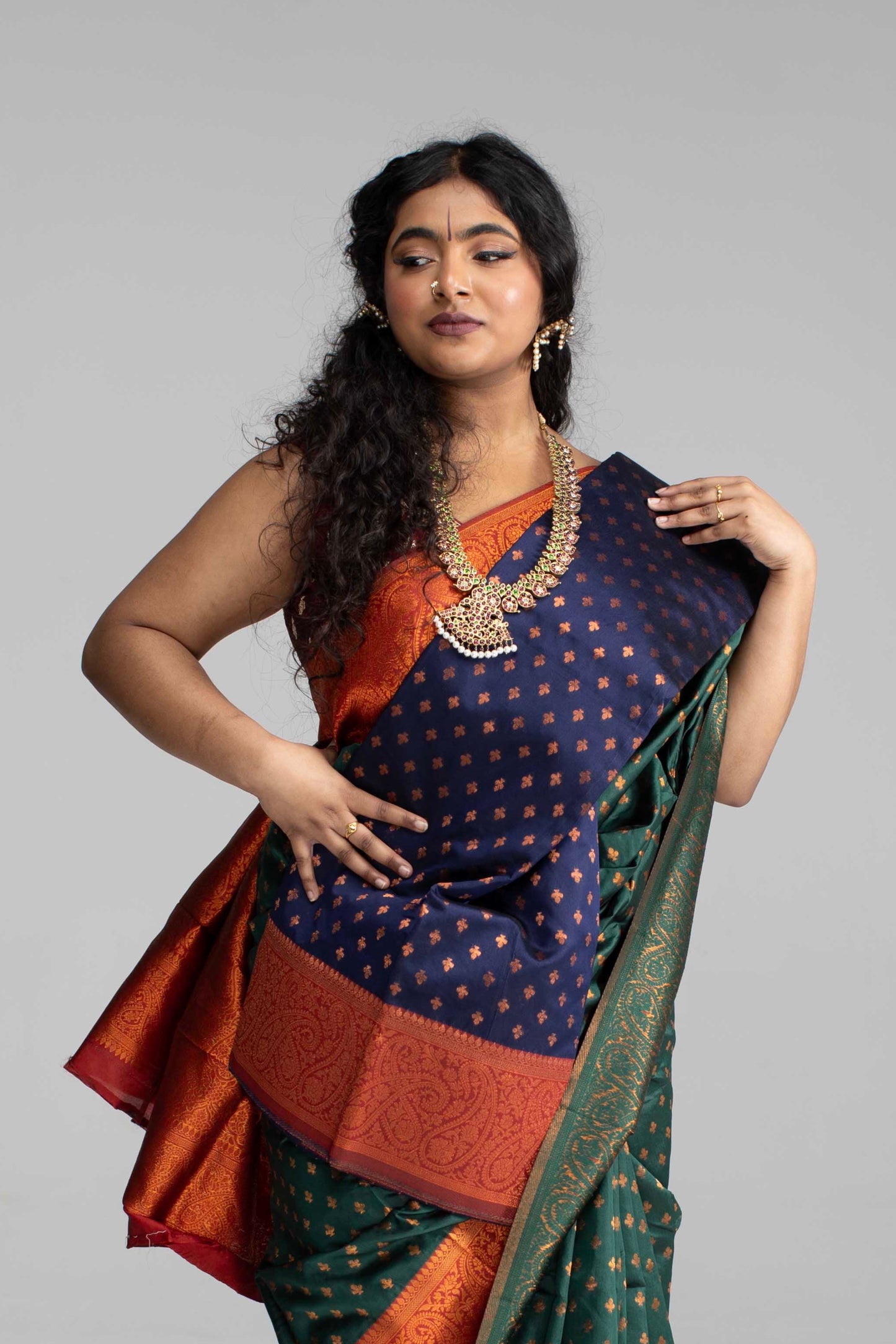 Traditional Dark Green Saree with Rich Border