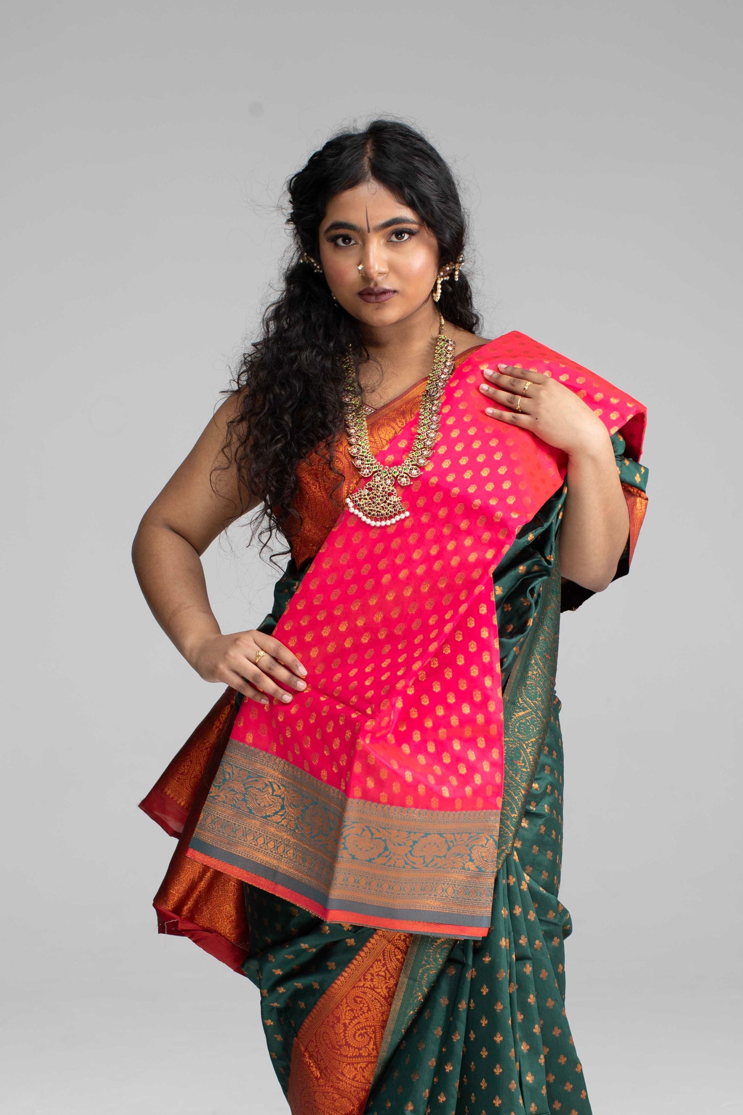 Traditional Dark Green Saree with Rich Border