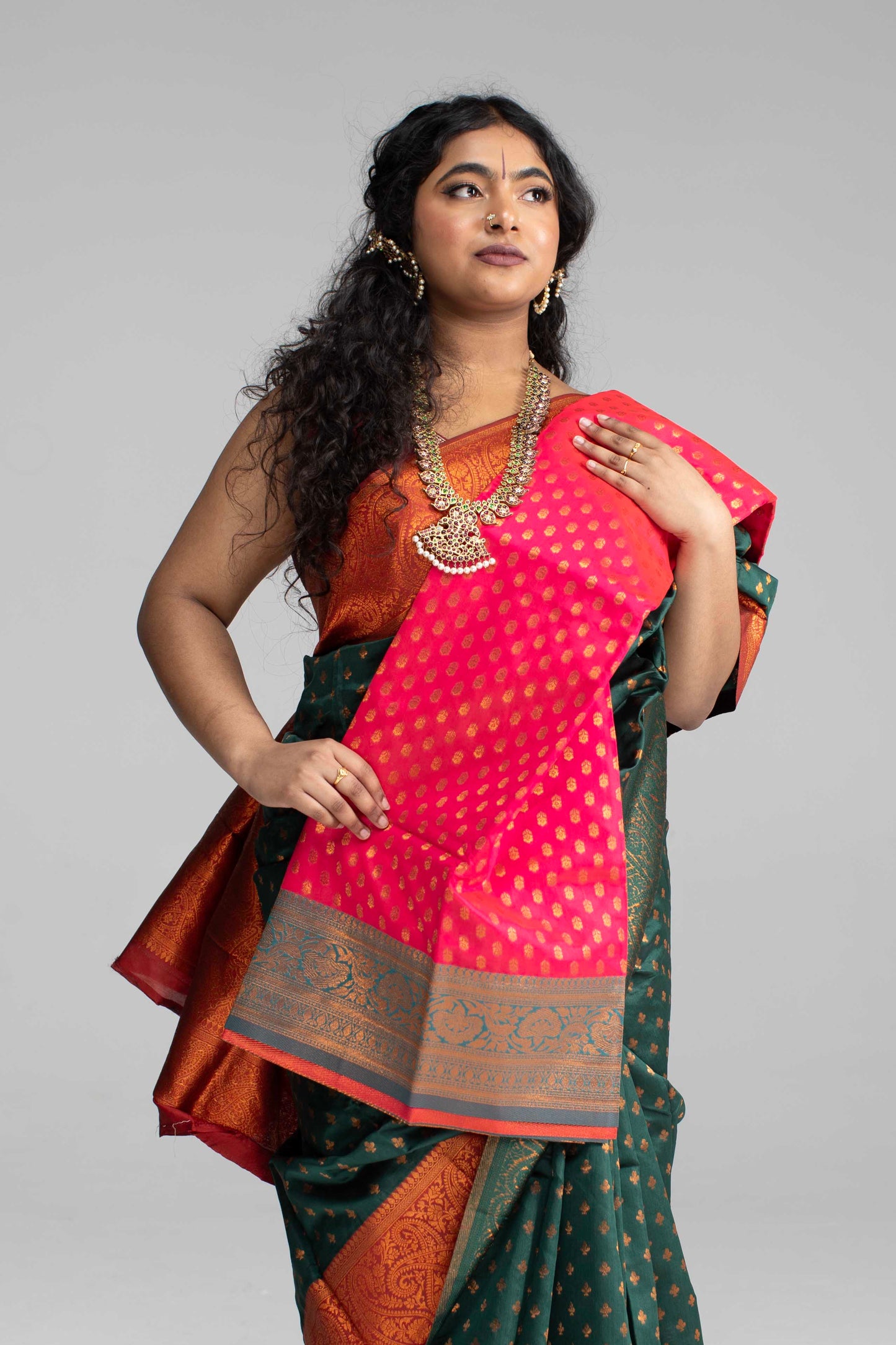 Traditional Dark Green Saree with Rich Border