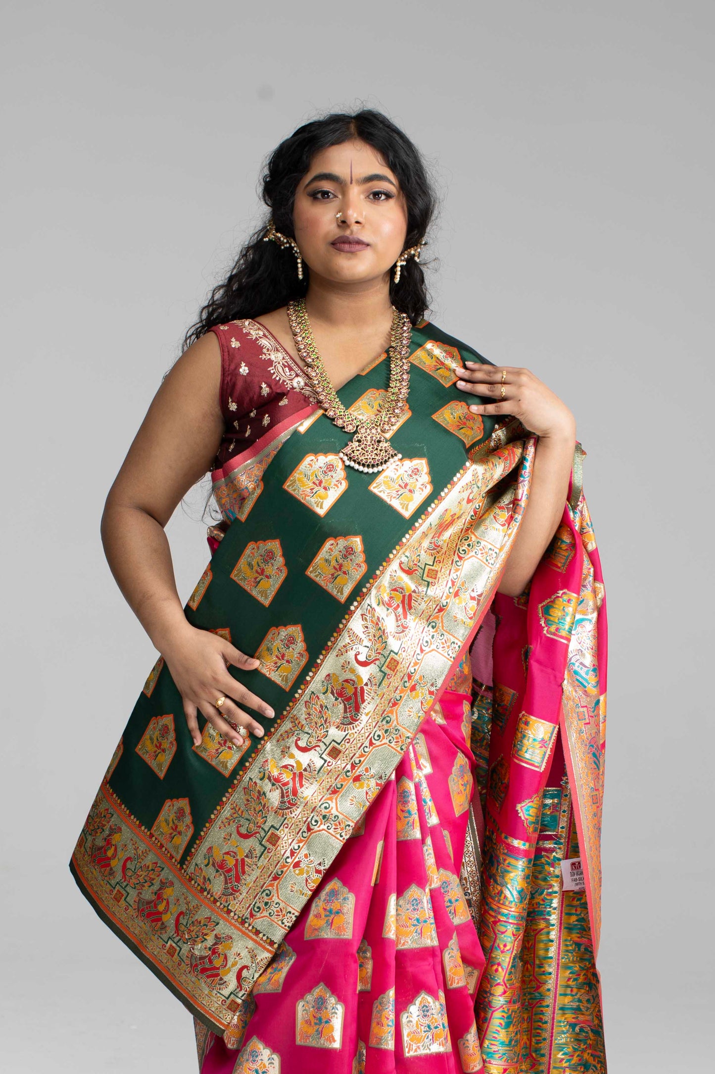 Paithani-Style Magentha Banaris Saree with Godess motifs