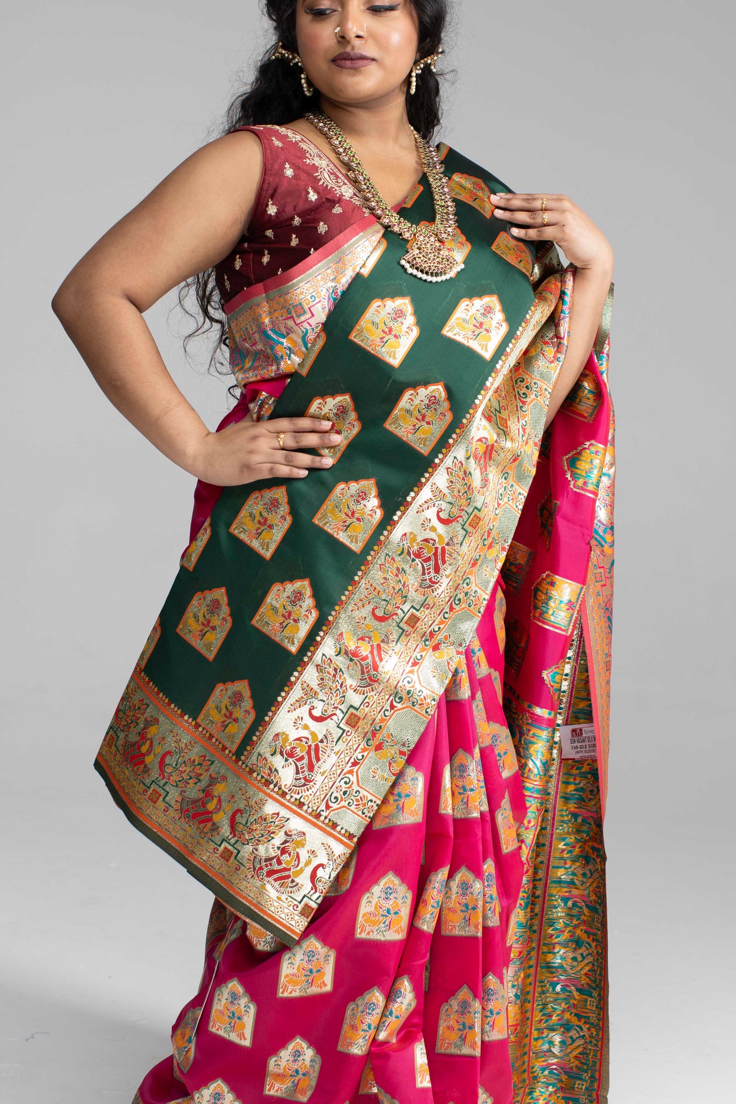 Paithani-Style Magentha Banaris Saree with Godess motifs