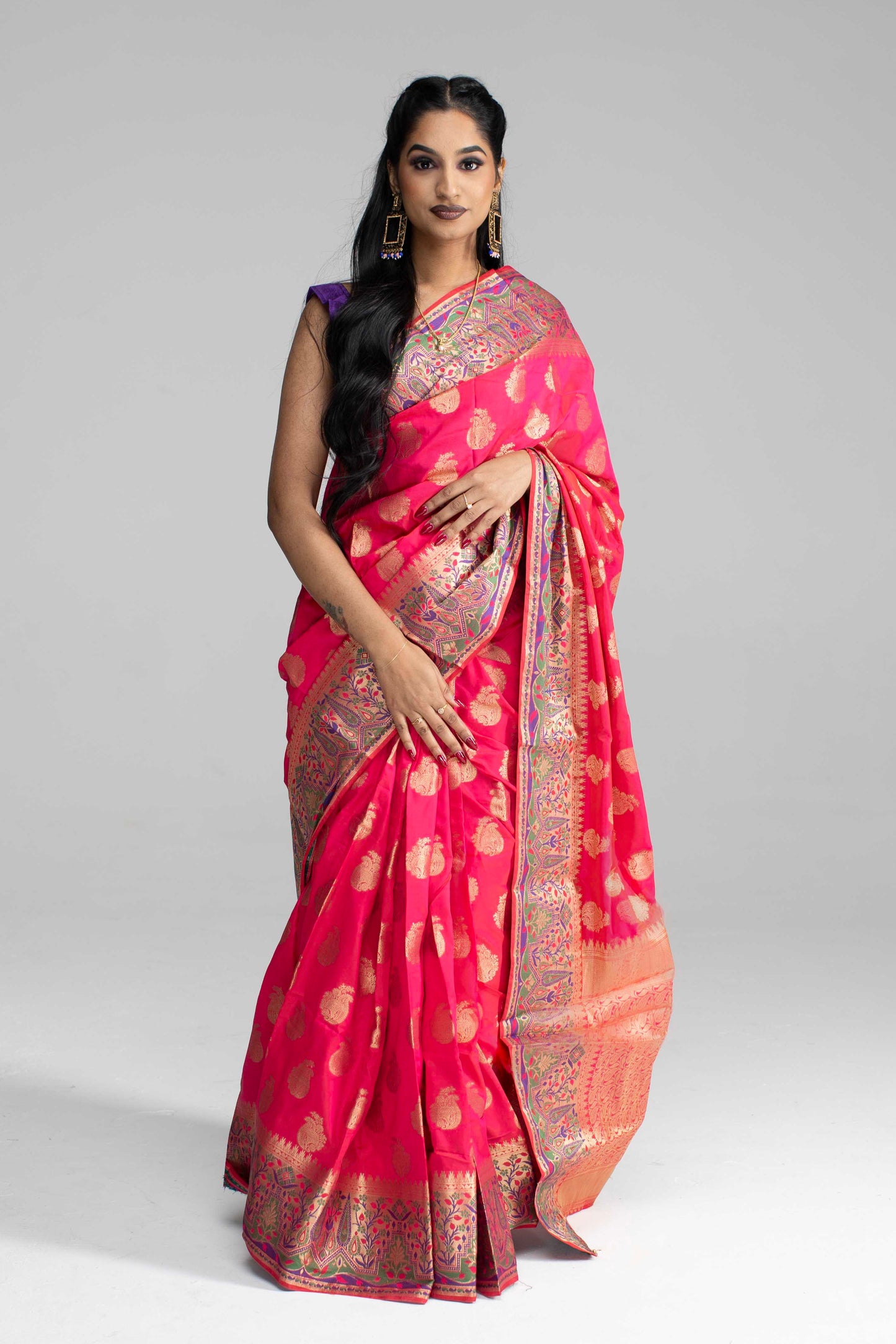 Royal Pink Silk Saree with Rich Floral Zari