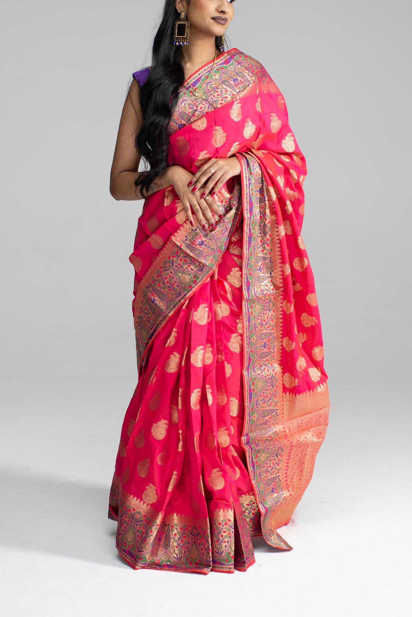 Royal Pink Silk Saree with Rich Floral Zari