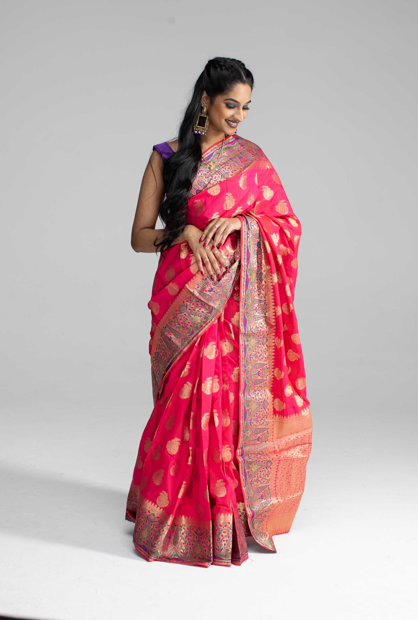 Royal Pink Silk Saree with Rich Floral Zari