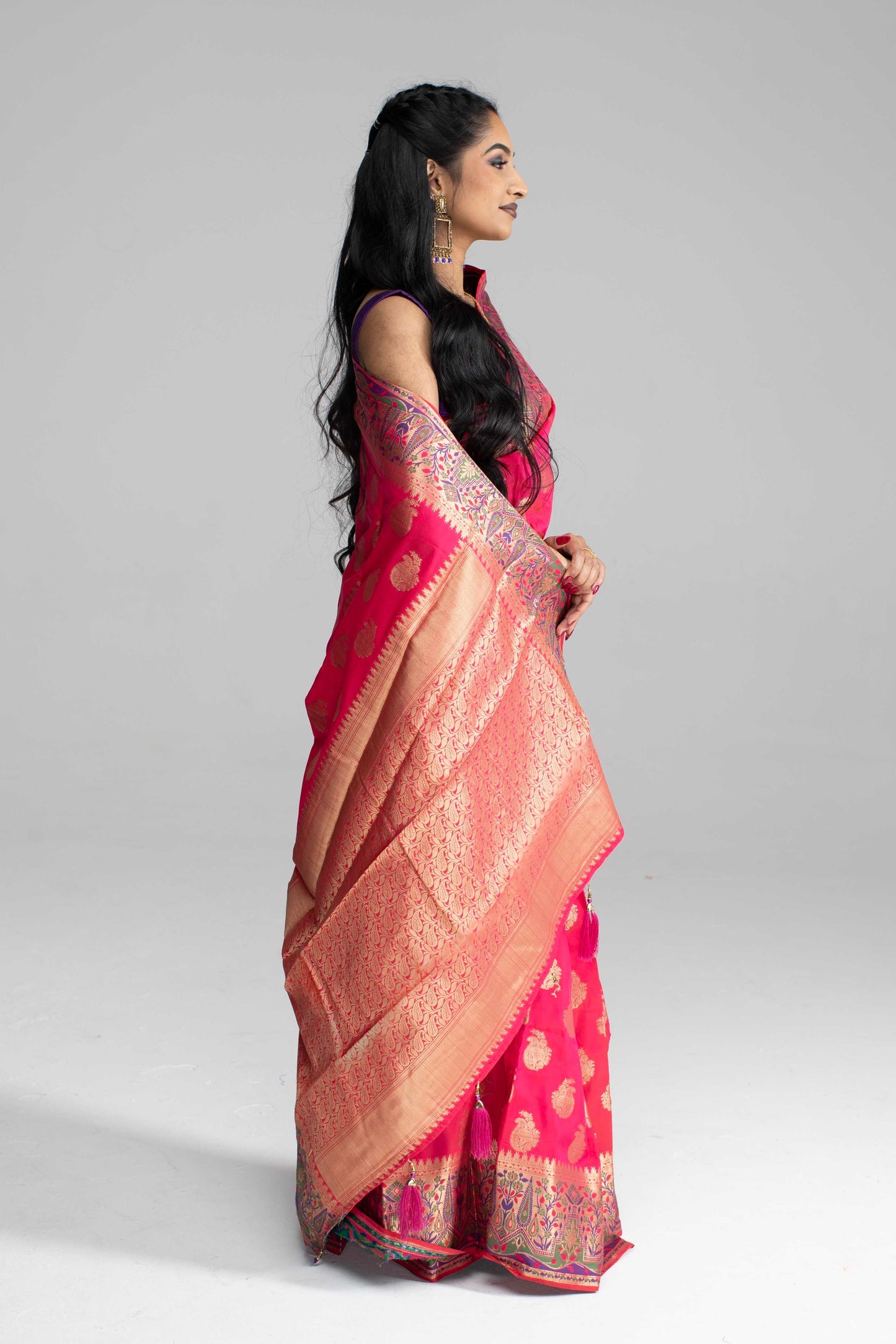 Royal Pink Silk Saree with Rich Floral Zari