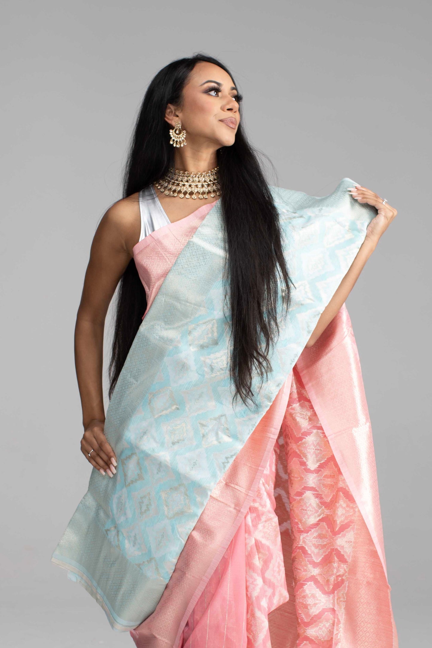 Peach Cotton Saree with Silver Work