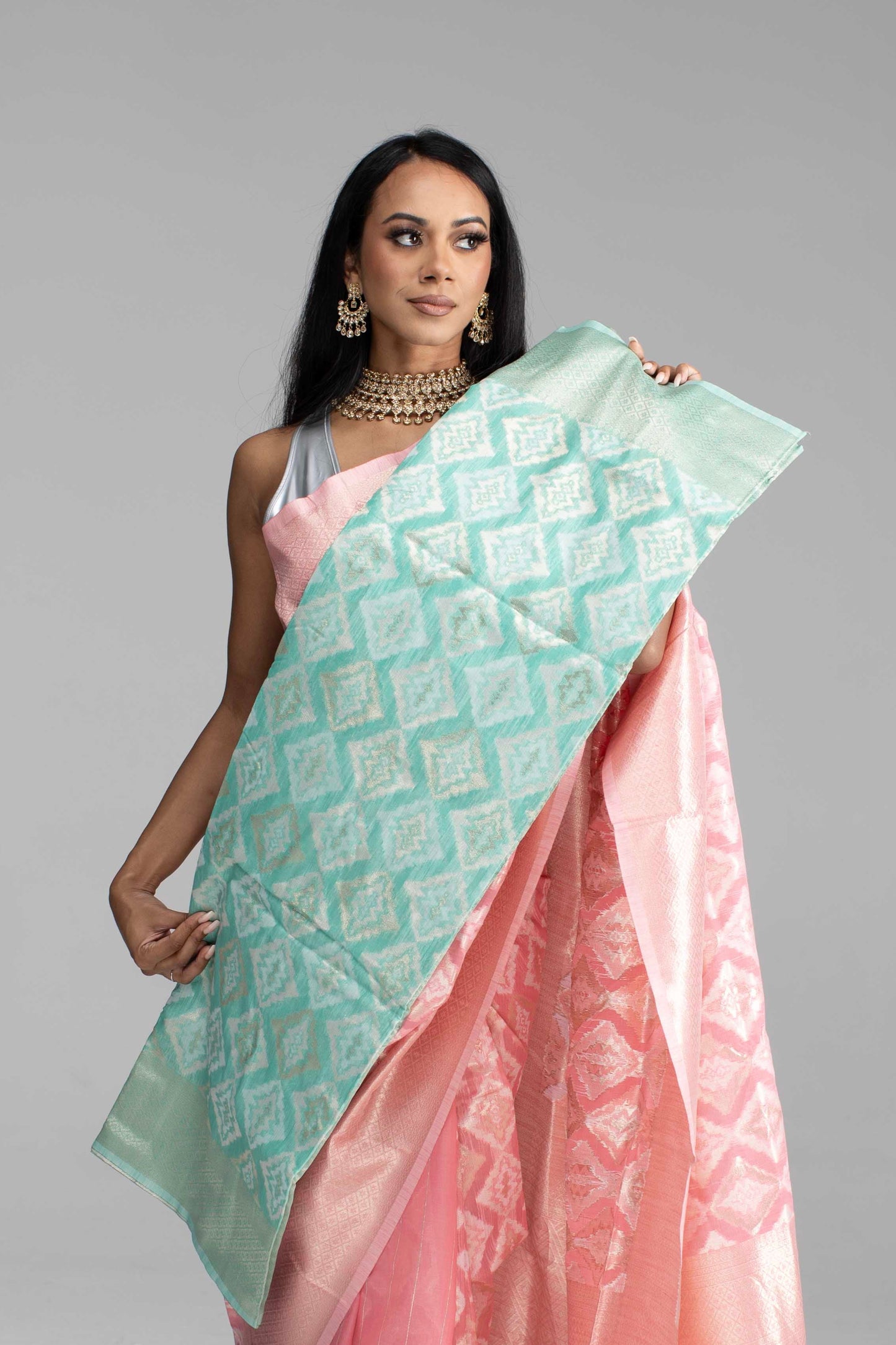 Peach Cotton Saree with Silver Work