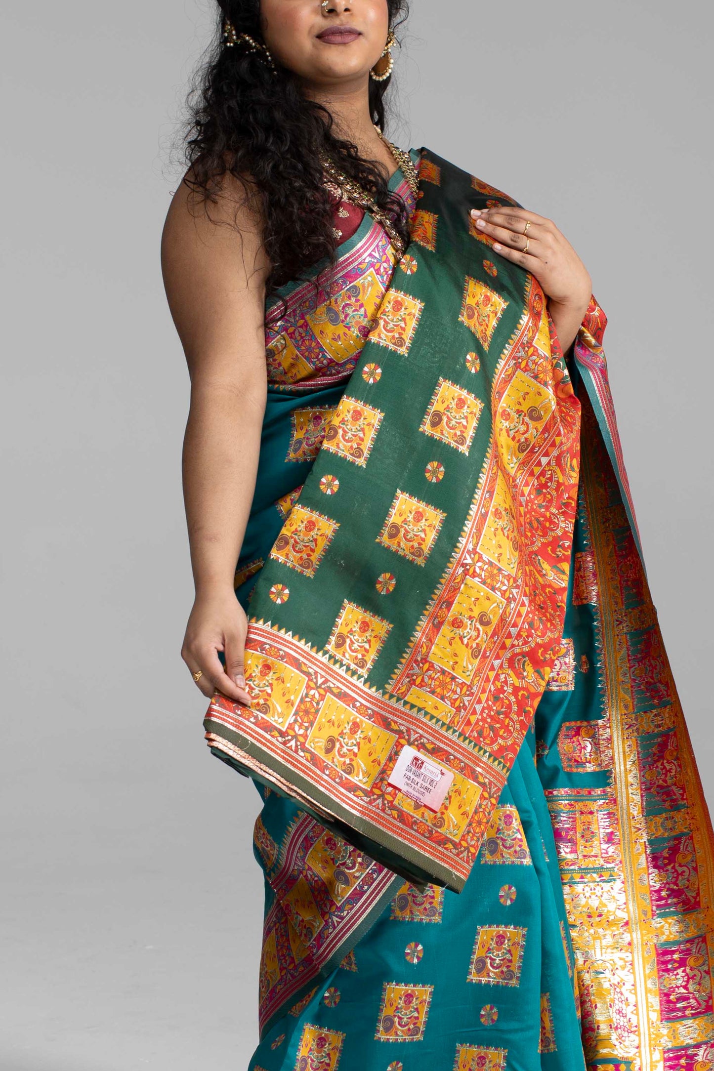 Radiant Teal & Magenta Banarasi Silk Saree with Goddess & temple motifs