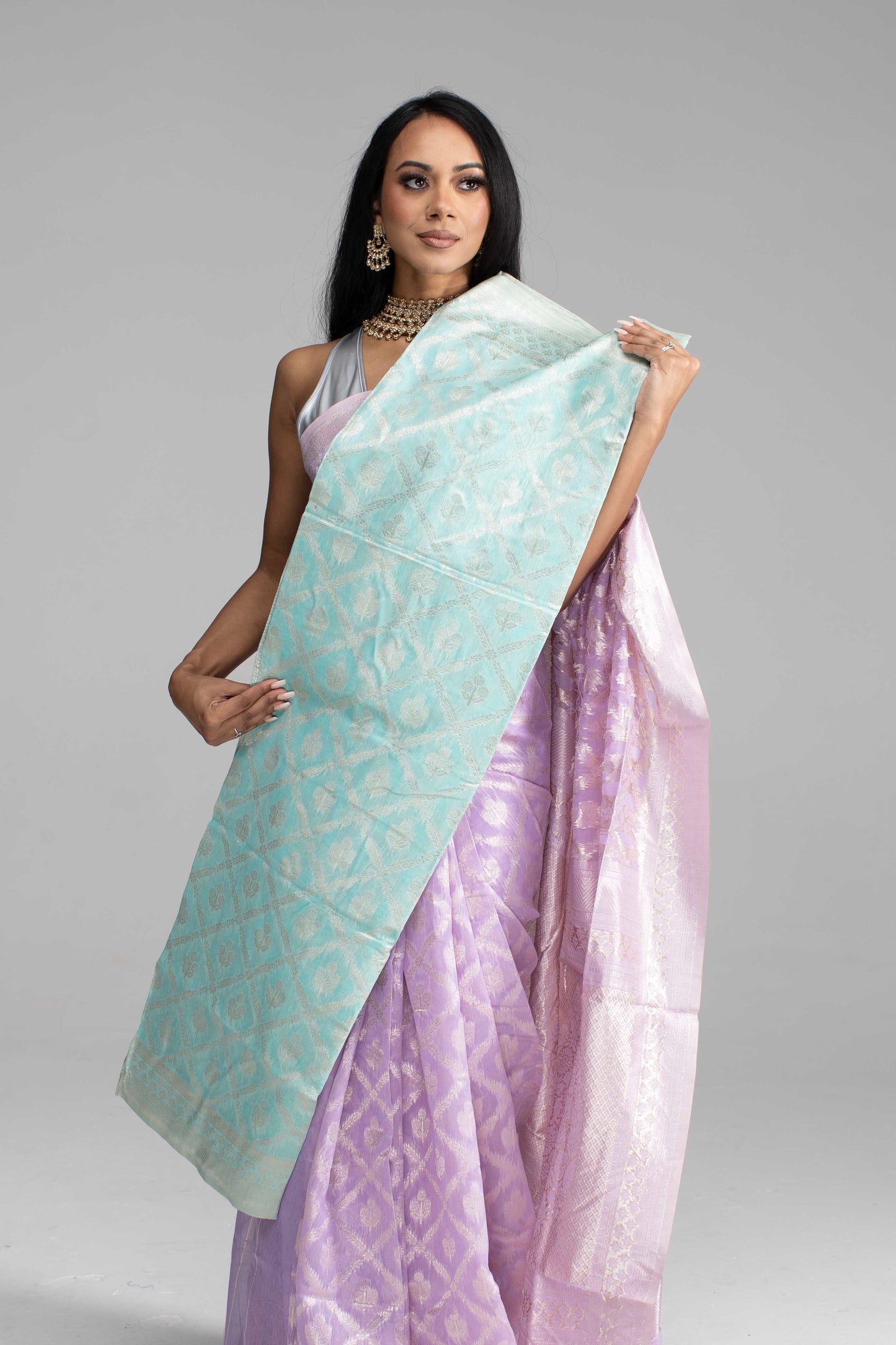 Lilac Cotton Saree with Silver Zari Work