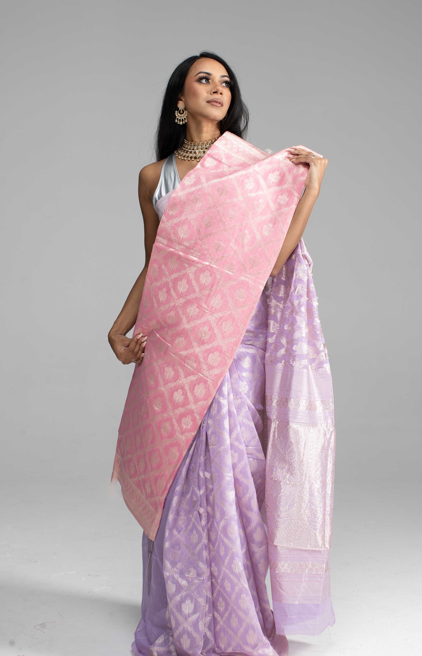 Lilac Cotton Saree with Silver Zari Work