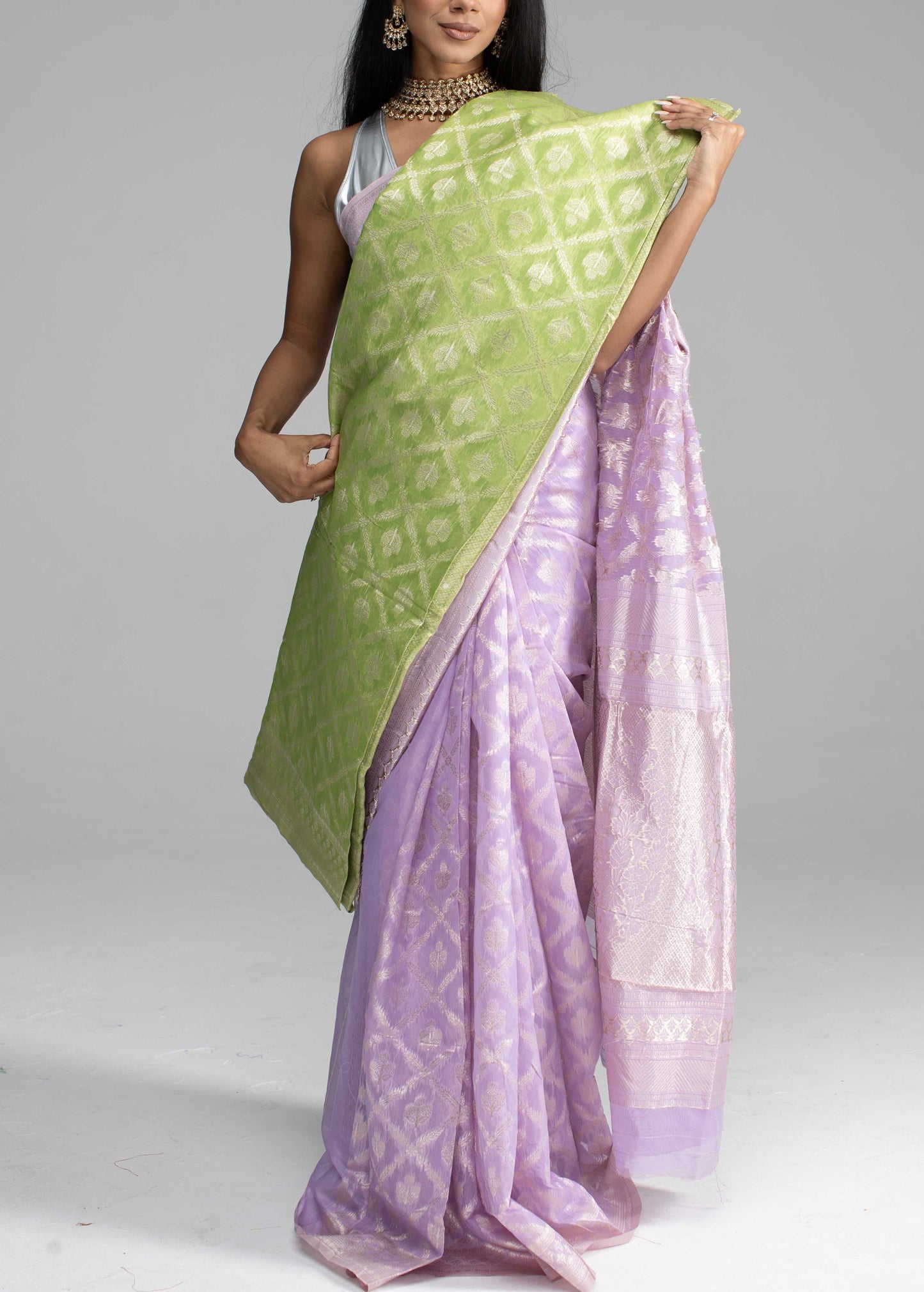 Lilac Cotton Saree with Silver Zari Work