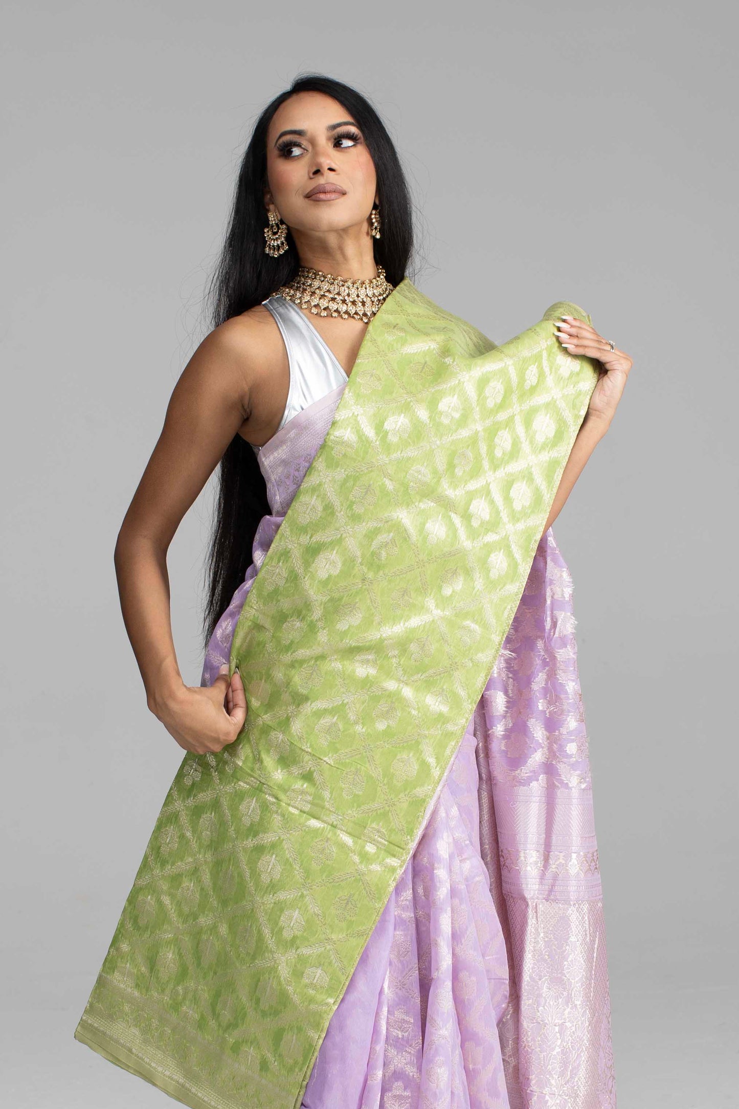 Lilac Cotton Saree with Silver Zari Work