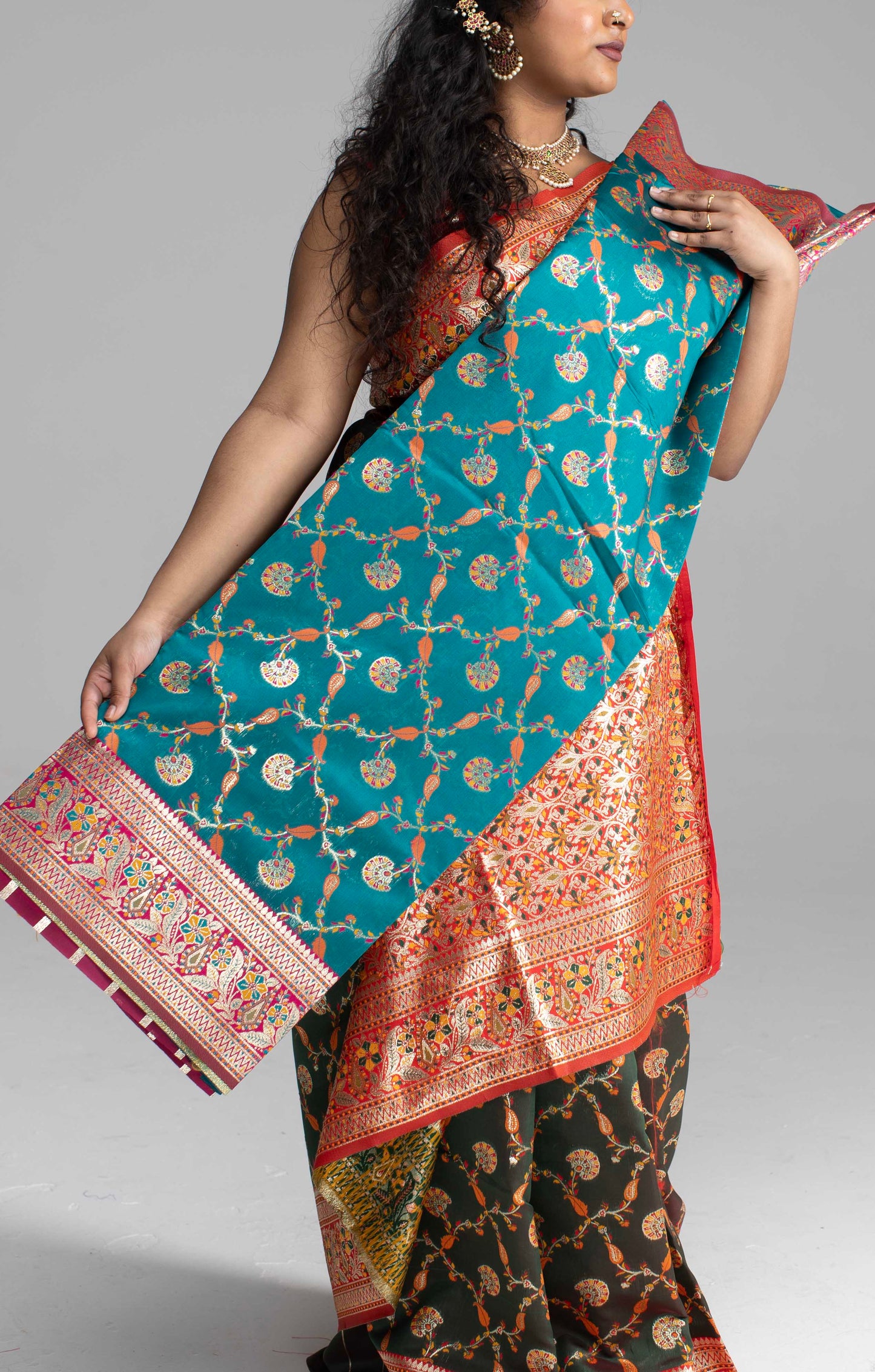 Black Banarasi Saree with Red Border – Available in 5 Stunning Colours