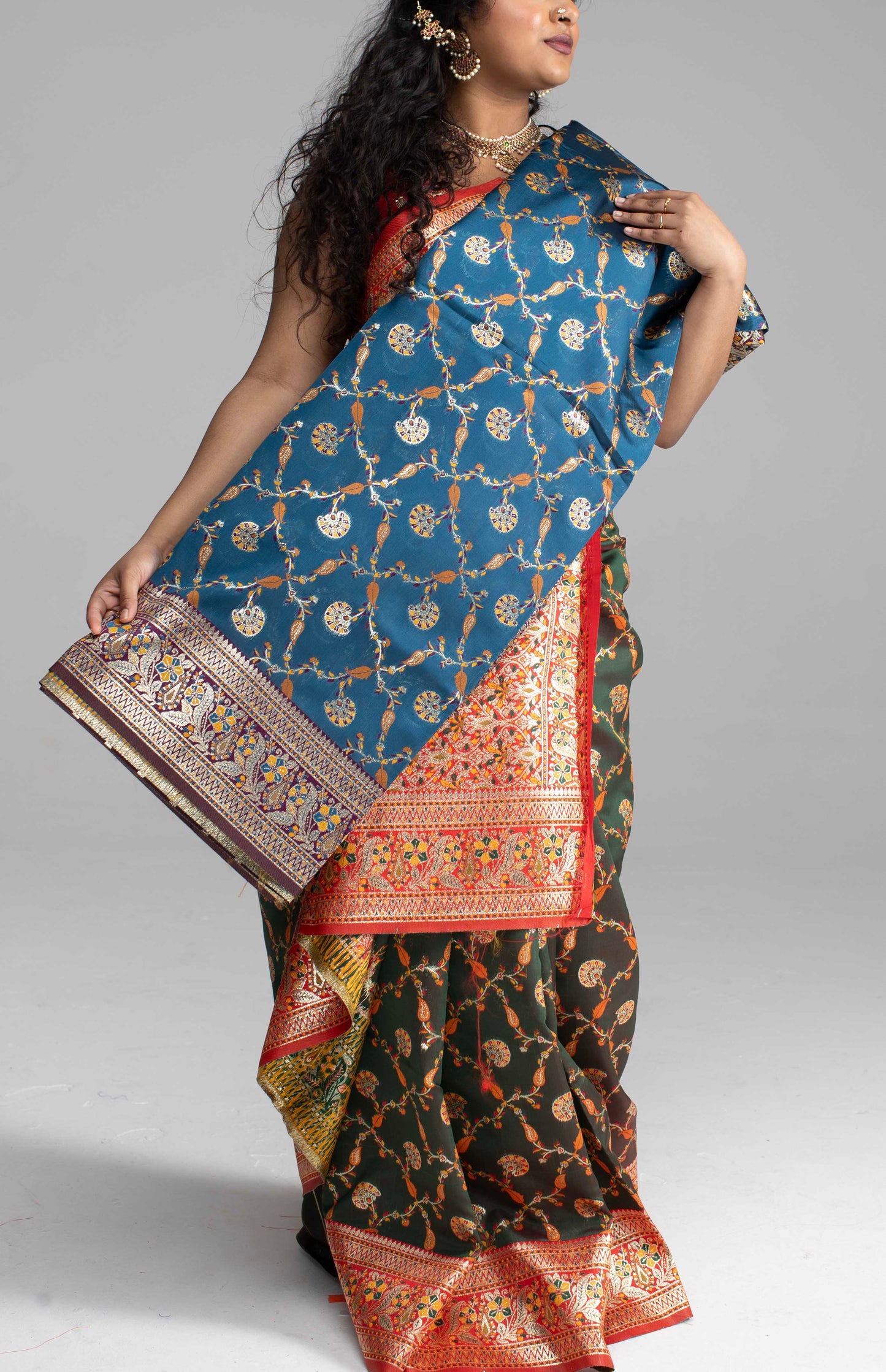 Black Banarasi Saree with Red Border – Available in 5 Stunning Colours