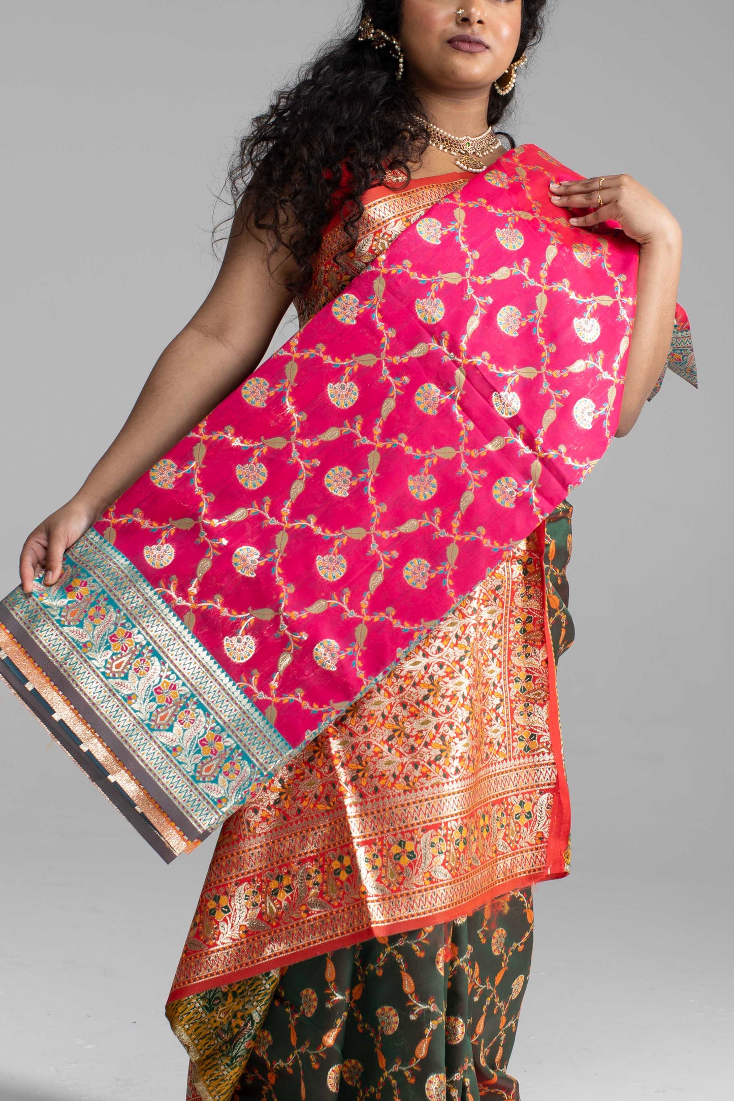 Black Banarasi Saree with Red Border – Available in 5 Stunning Colours