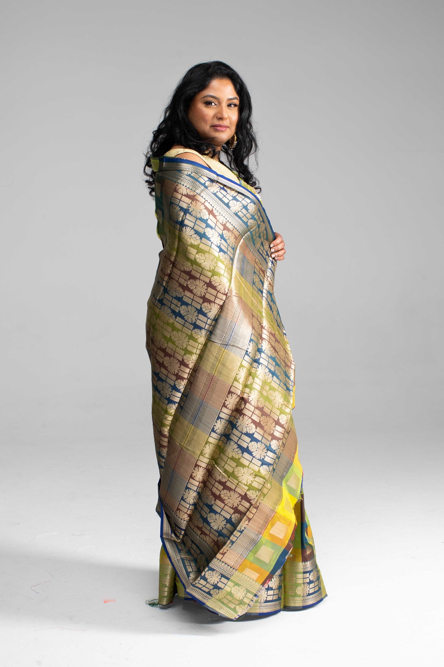 Radiant Multicoloured Chequered Silk Saree