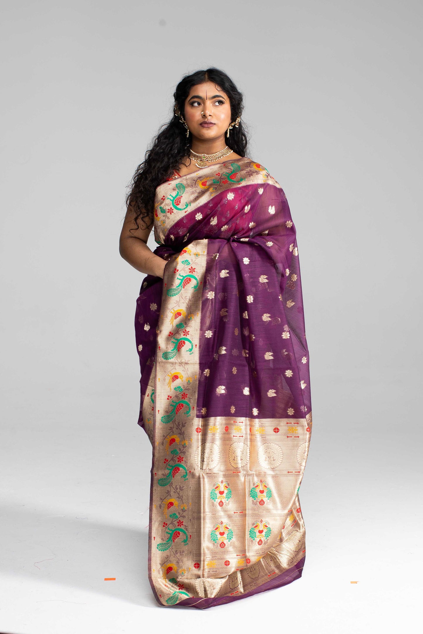Elegant Deep Purple Cotton Saree with Silk Gold Zari