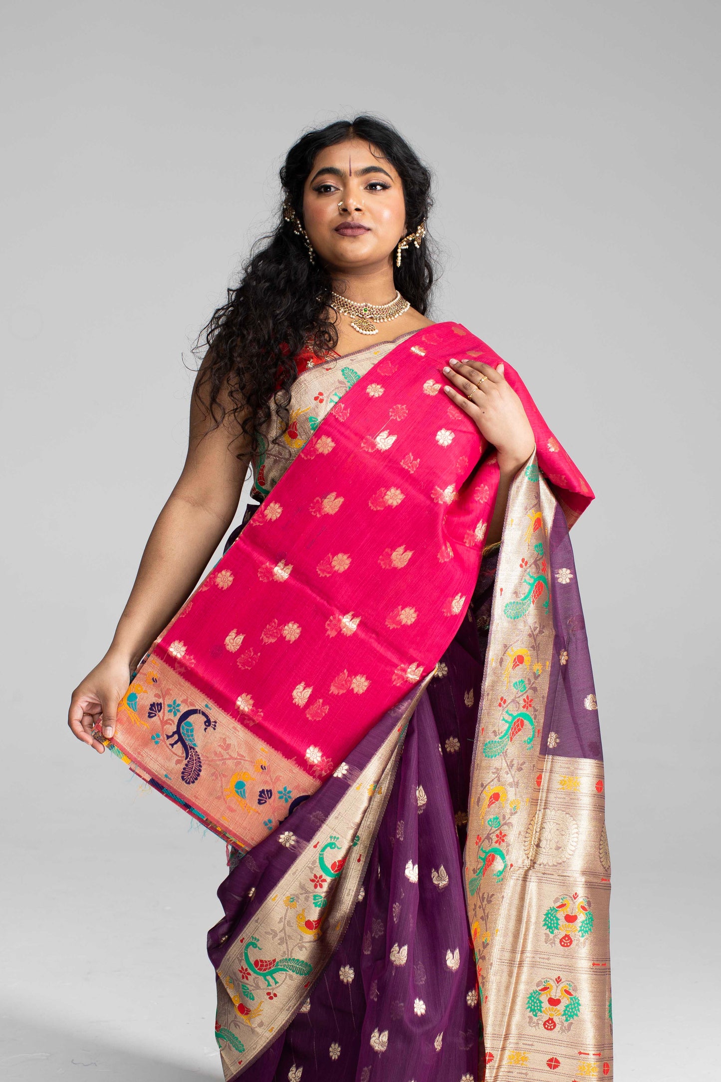 Elegant Deep Purple Cotton Saree with Silk Gold Zari