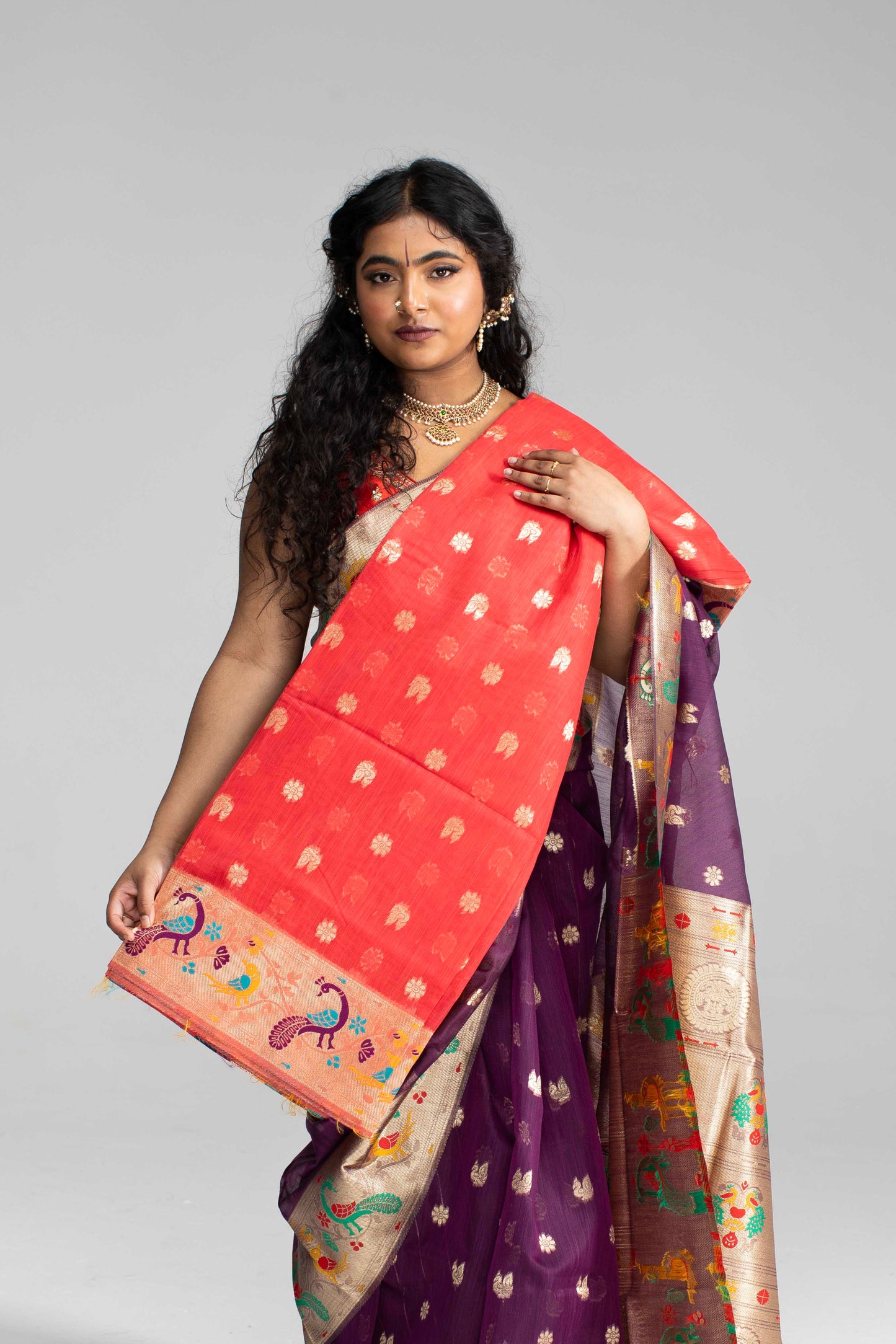 Elegant Deep Purple Cotton Saree with Silk Gold Zari