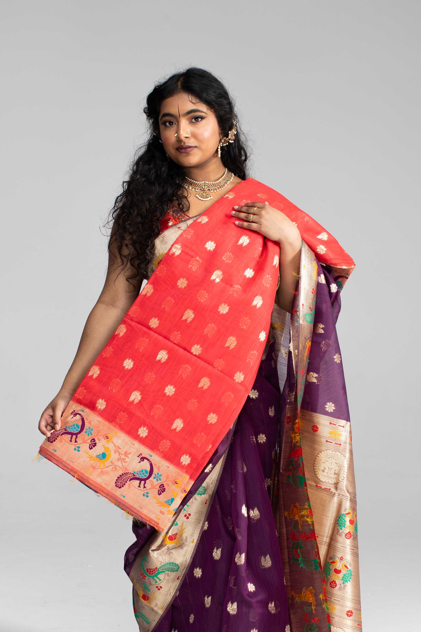 Elegant Deep Purple Cotton Saree with Silk Gold Zari