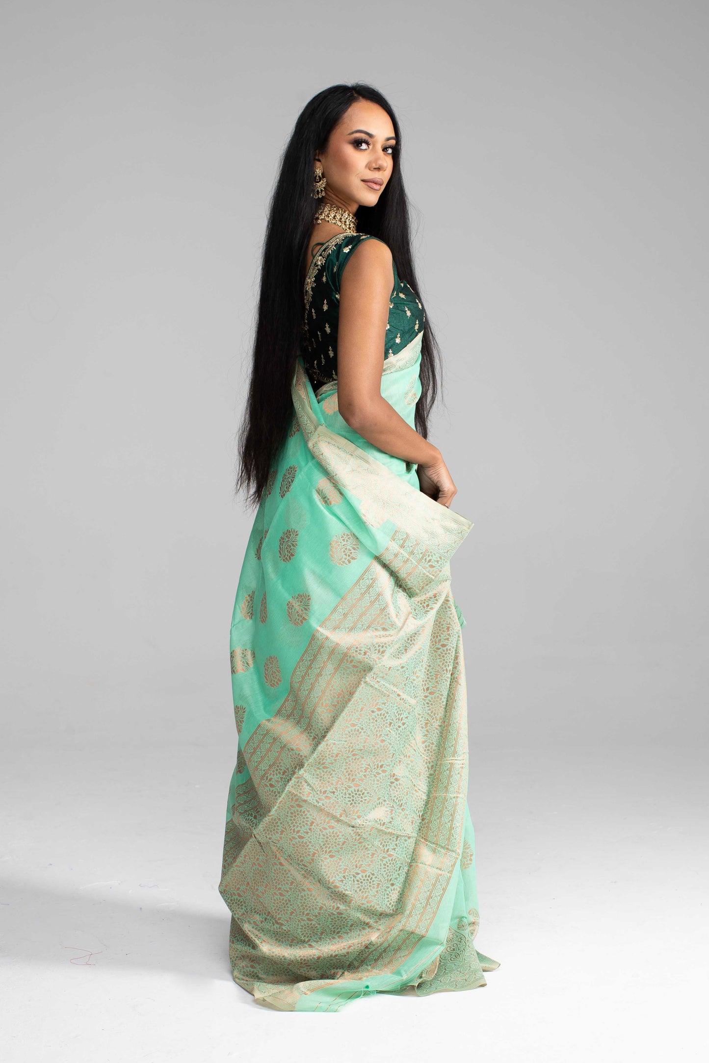 Mint Green Cotton Saree – Soft, Breathable & Available in 4 Stunning Colours