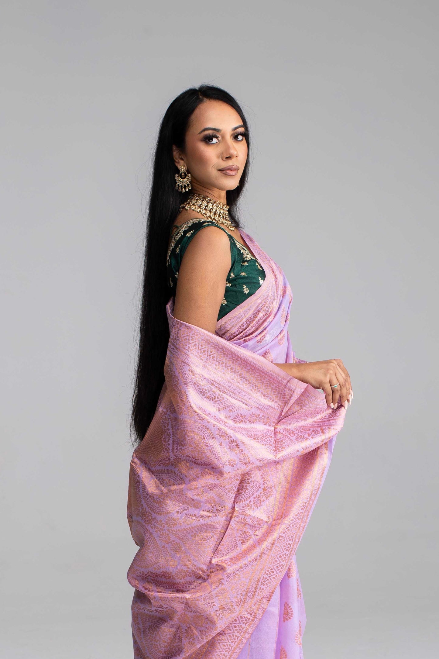 Lavender Cotton Saree with Gold Jari & Butta Work