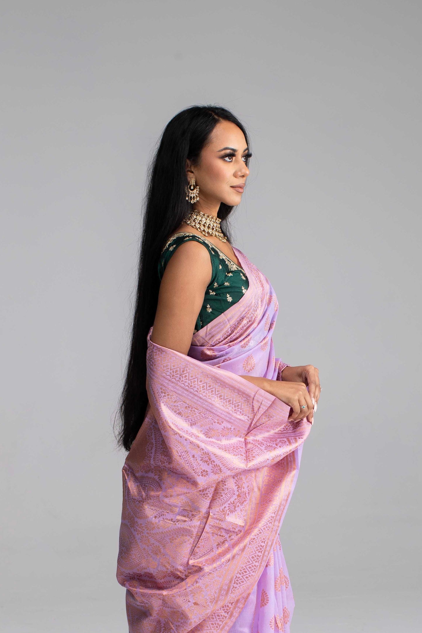 Lavender Cotton Saree with Gold Jari & Butta Work