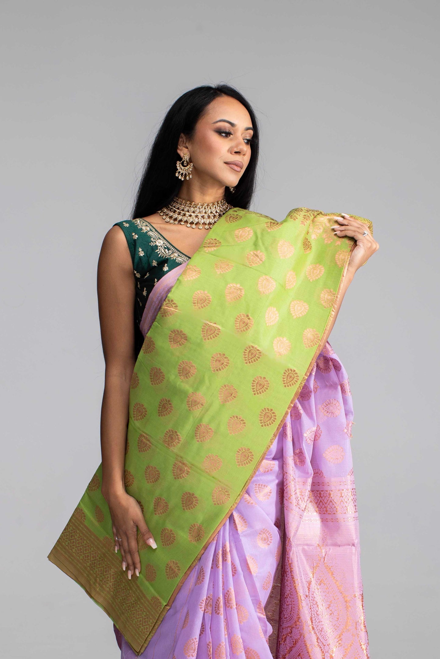 Lavender Cotton Saree with Gold Jari & Butta Work
